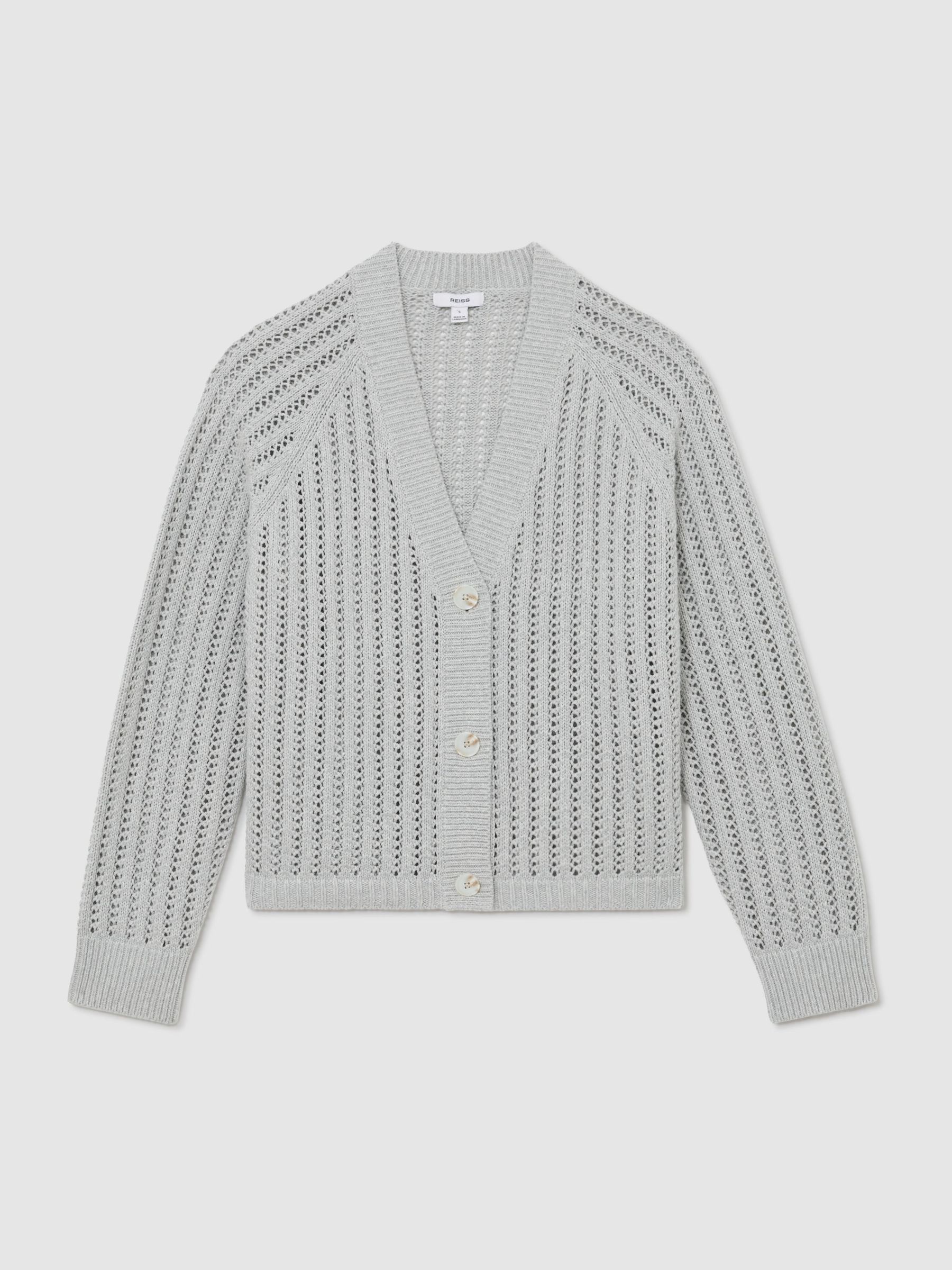 Cotton-Blend Open-Knit Cardigan in Silver Grey - Image 2 of 7