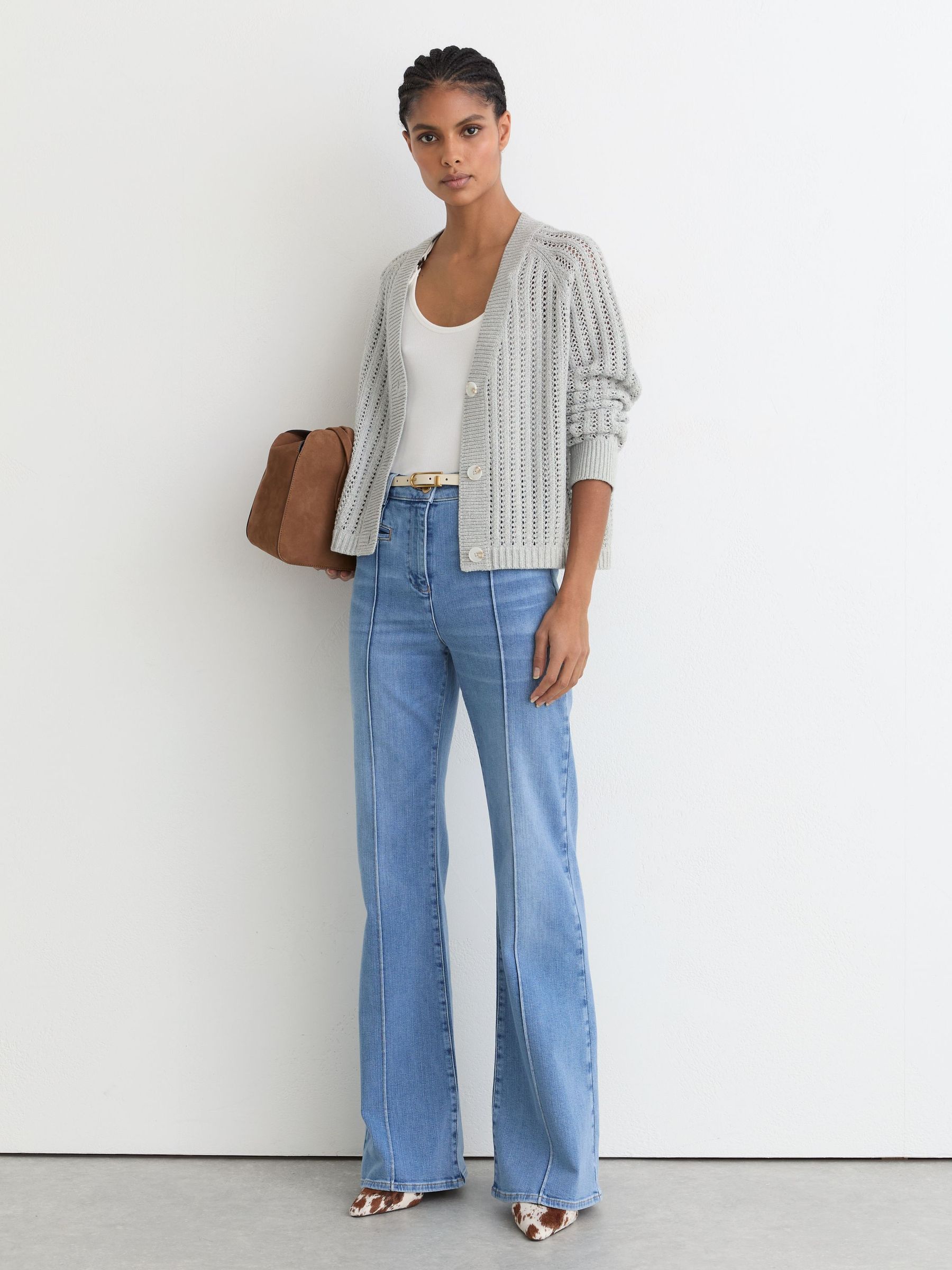 Cotton-Blend Open-Knit Cardigan in Silver Grey - Image 4 of 7