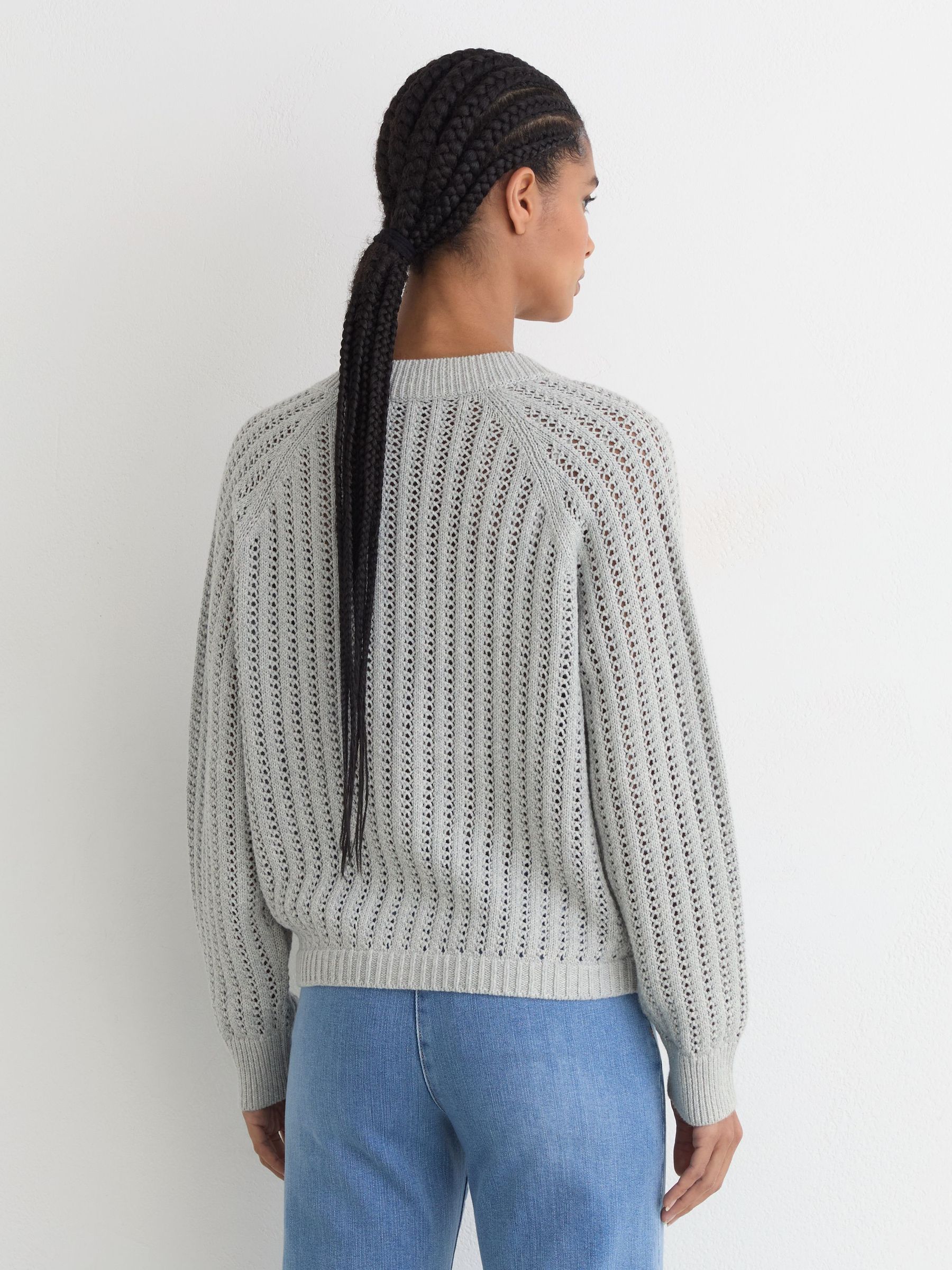 Cotton-Blend Open-Knit Cardigan in Silver Grey - Image 5 of 7