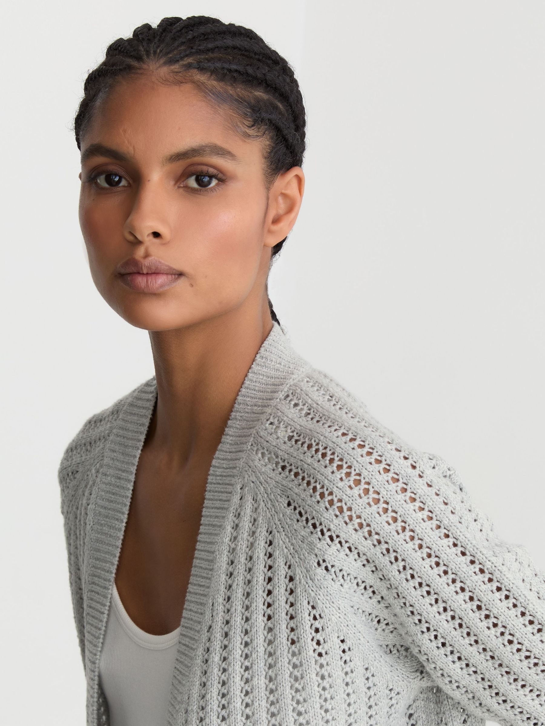 Cotton-Blend Open-Knit Cardigan in Silver Grey - image 4