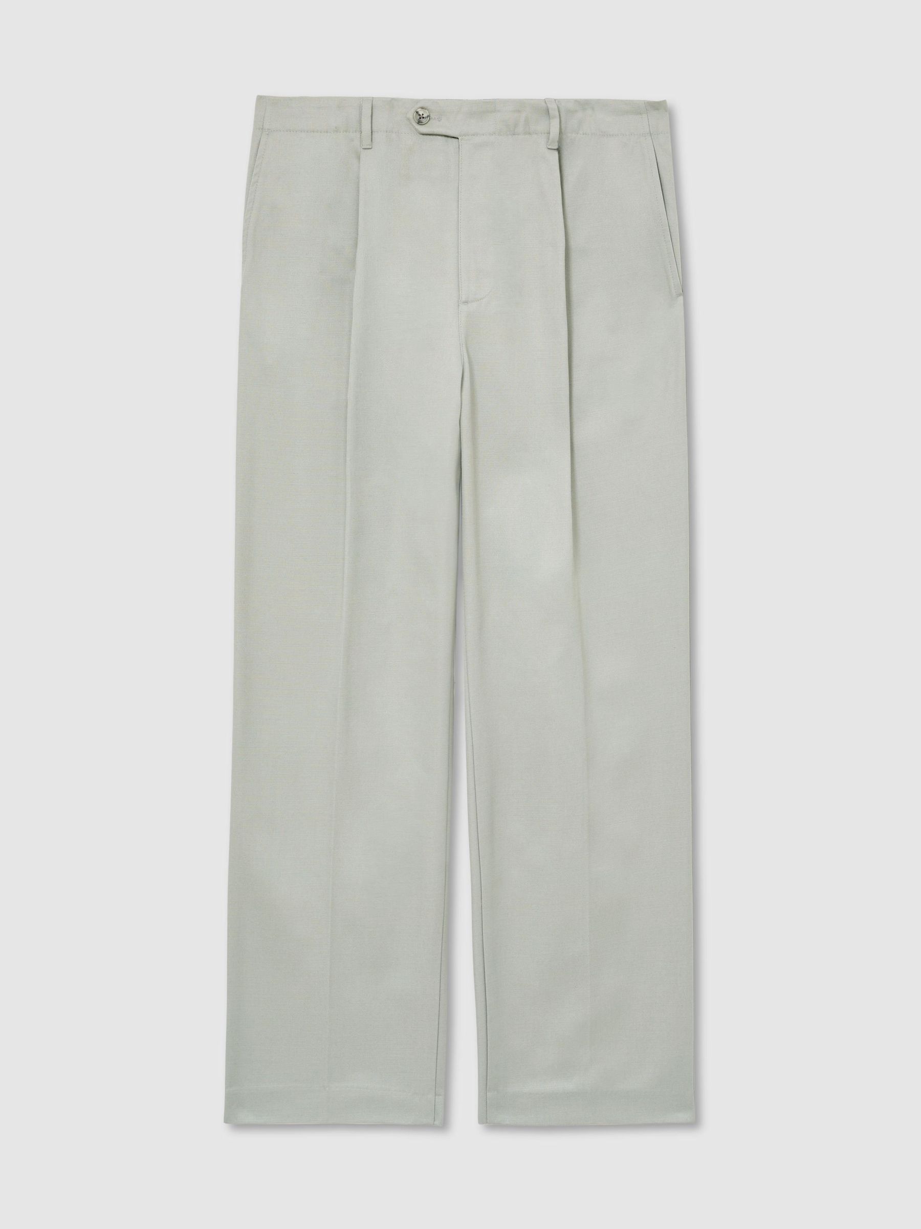 Cotton Slub Pleated Relaxed-Fit Trousers in Sage Green - Image 2 of 6