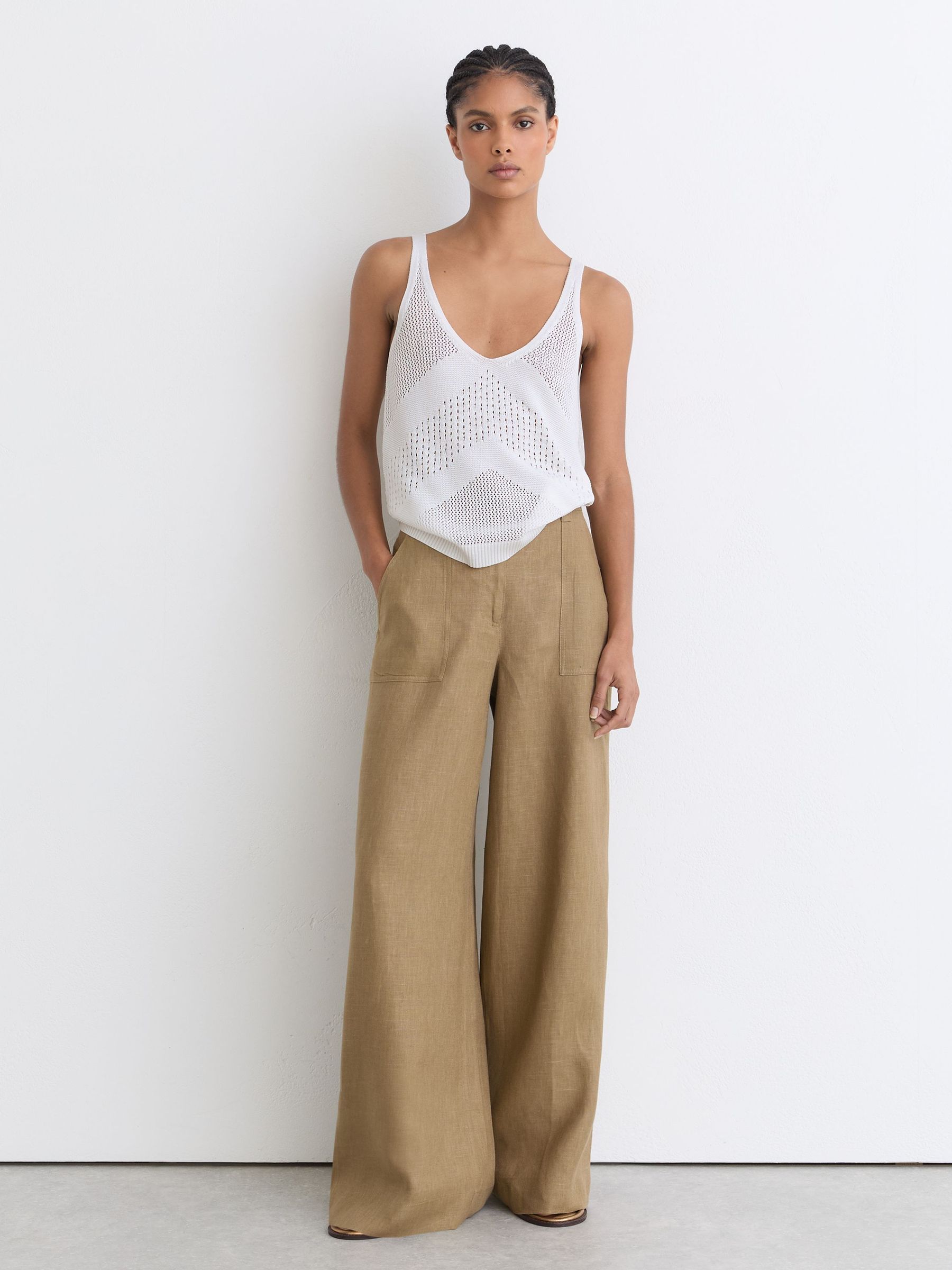 Open-Stitch Knitted Vest in Ivory - Image 1 of 7