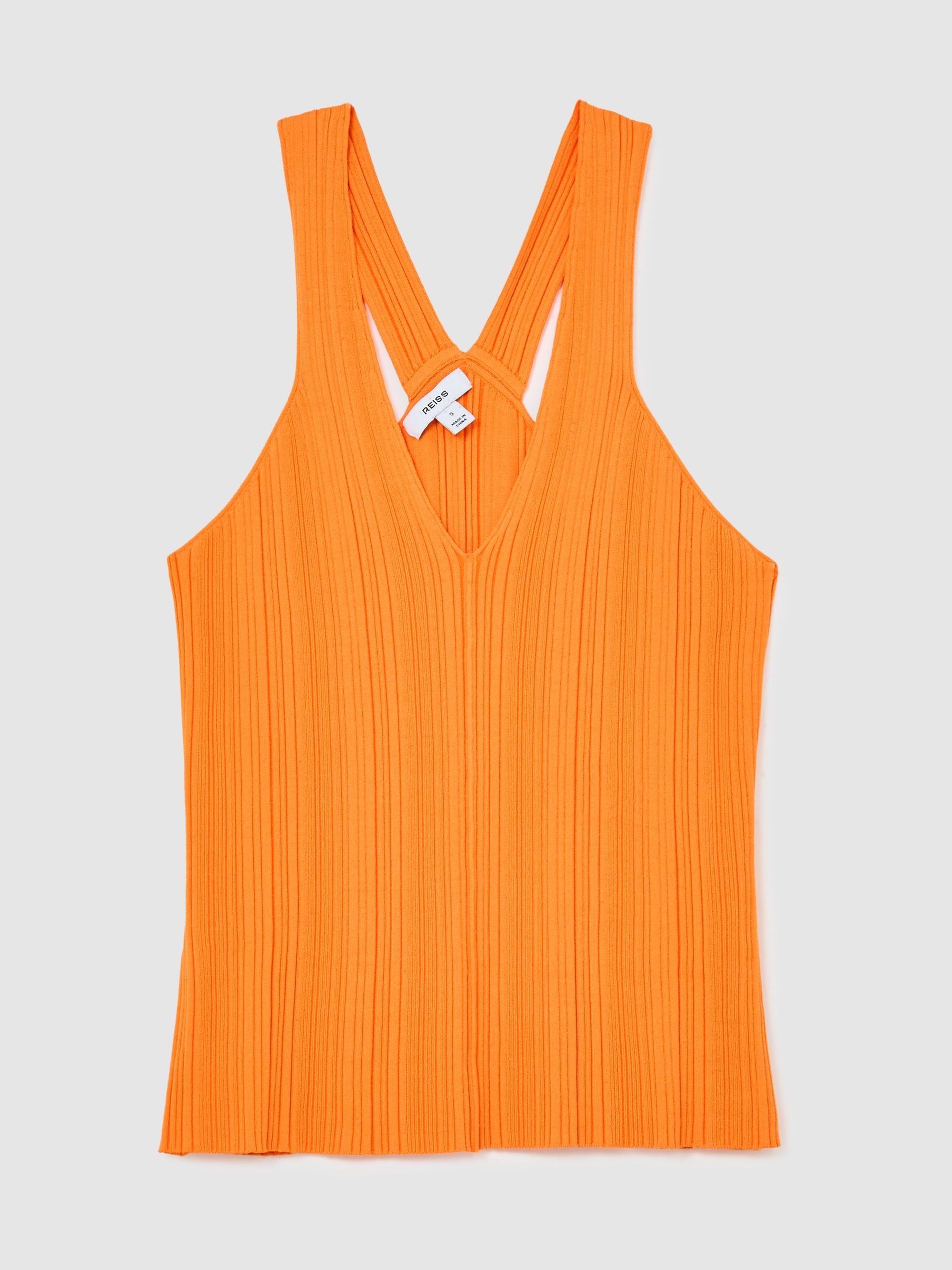 Pleated Knit V-Neck Vest in Orange - Image 2 of 5