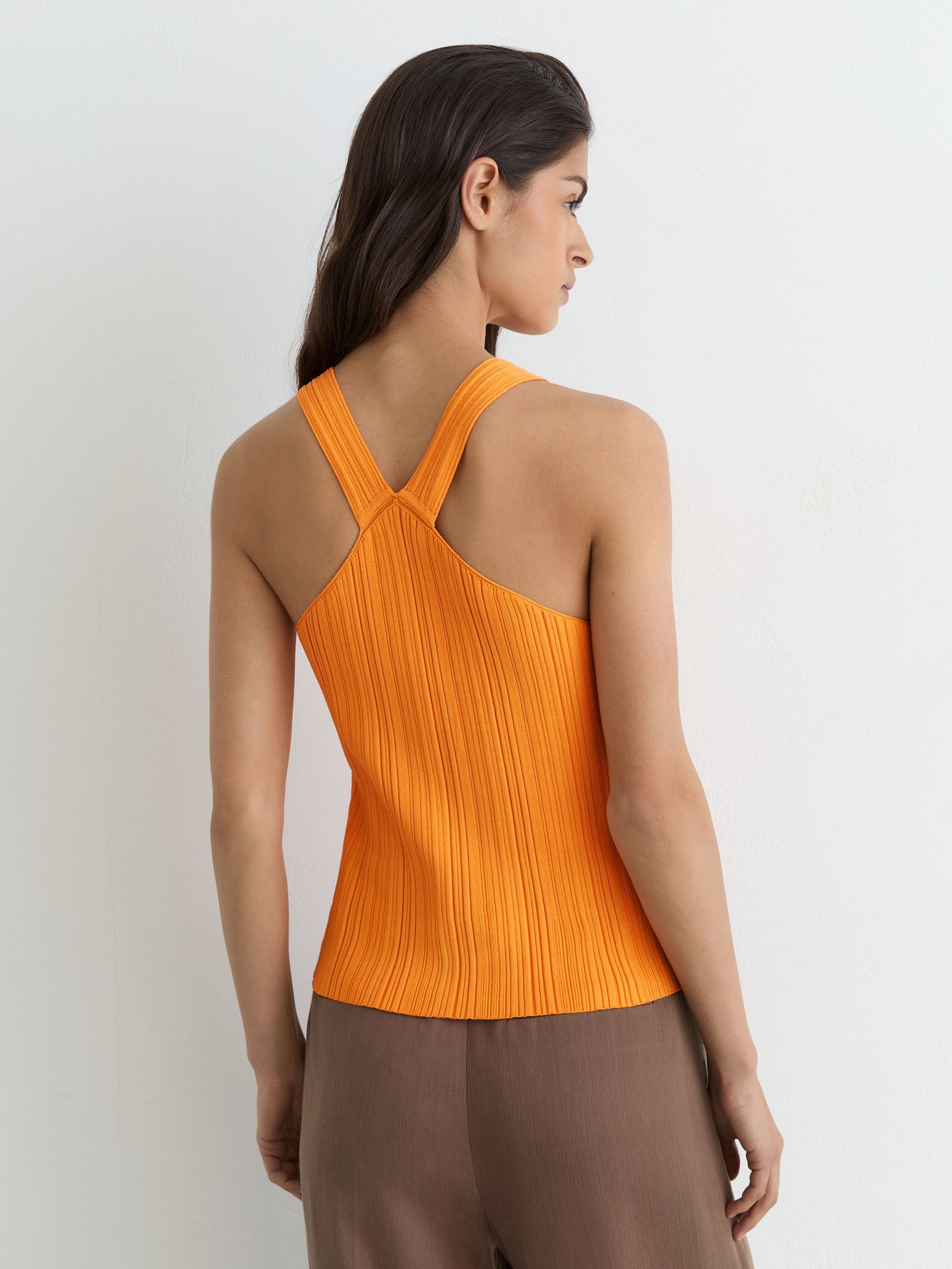 Pleated Knit V-Neck Vest in Orange - Image 4 of 5