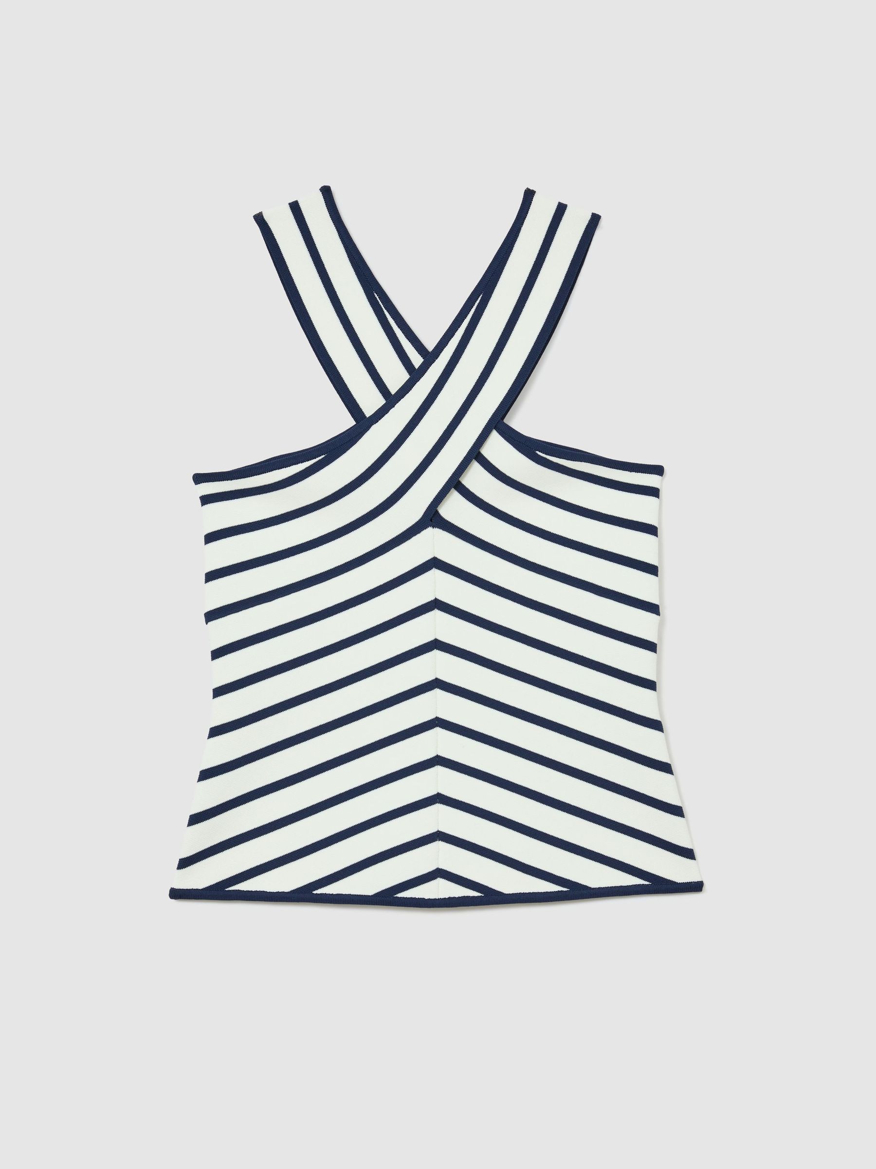Striped Cross-Strap Knitted Vest in White/Navy - image 1