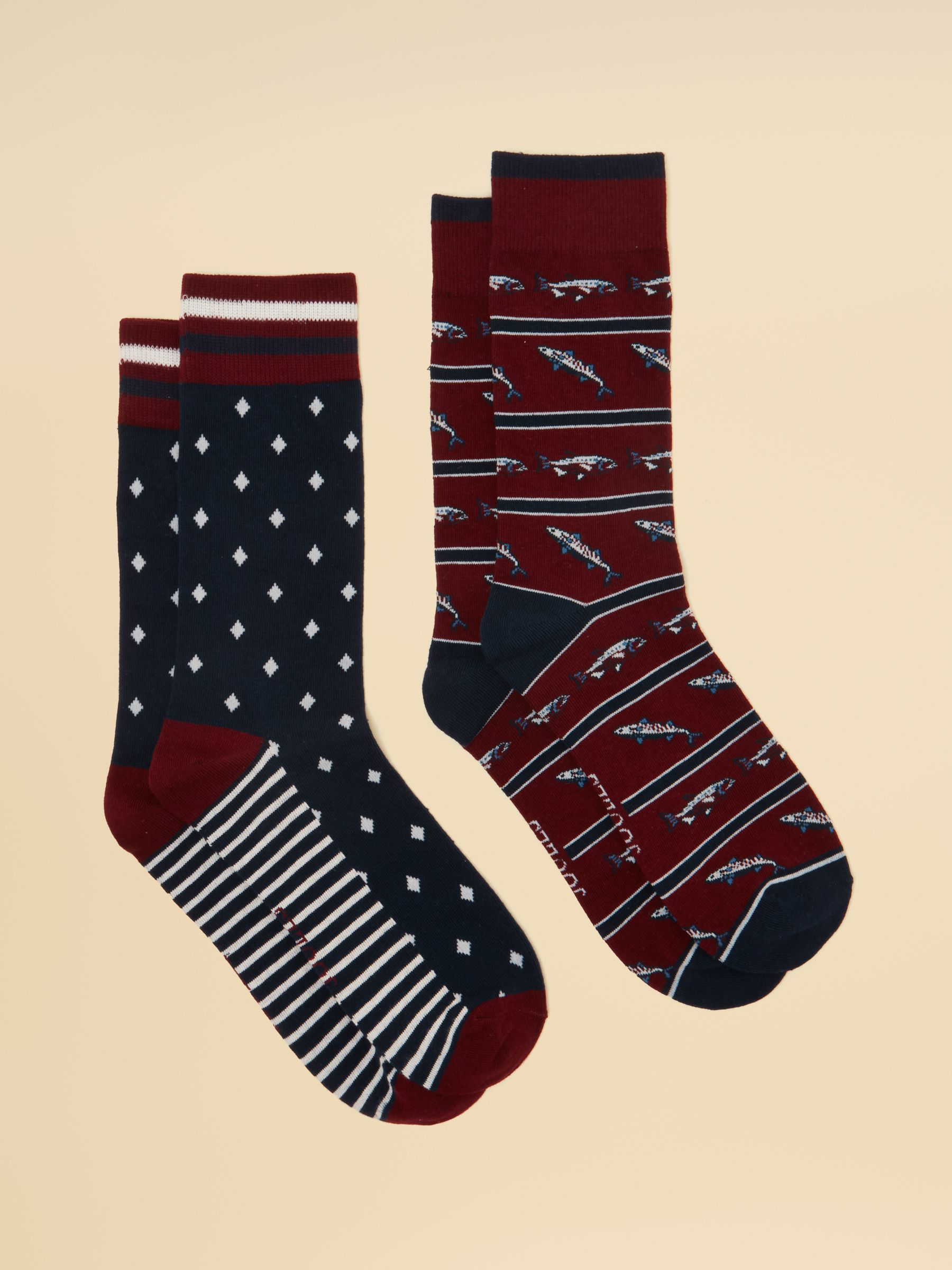 Men's Kingsbury Burgundy Fish Socks 2 Pack (size 7-12) - Image 1 of 3
