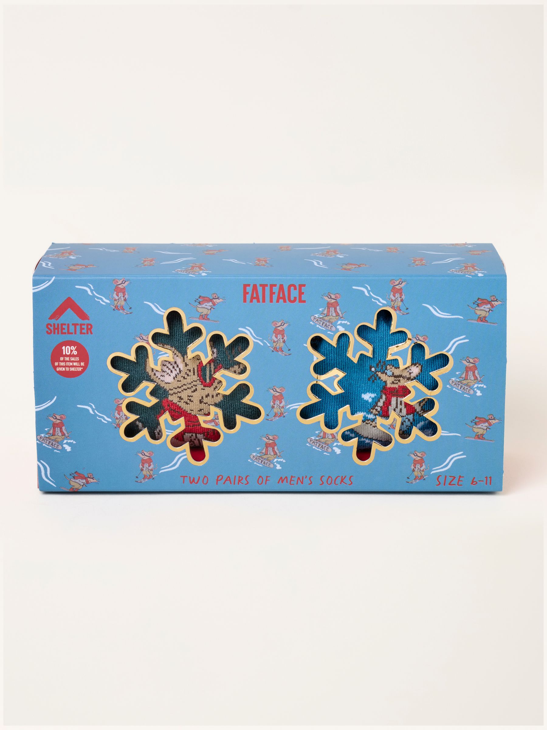 Multi 2 Pack Shelter Christmas Mouse Socks in a Box - Image 1 of 3