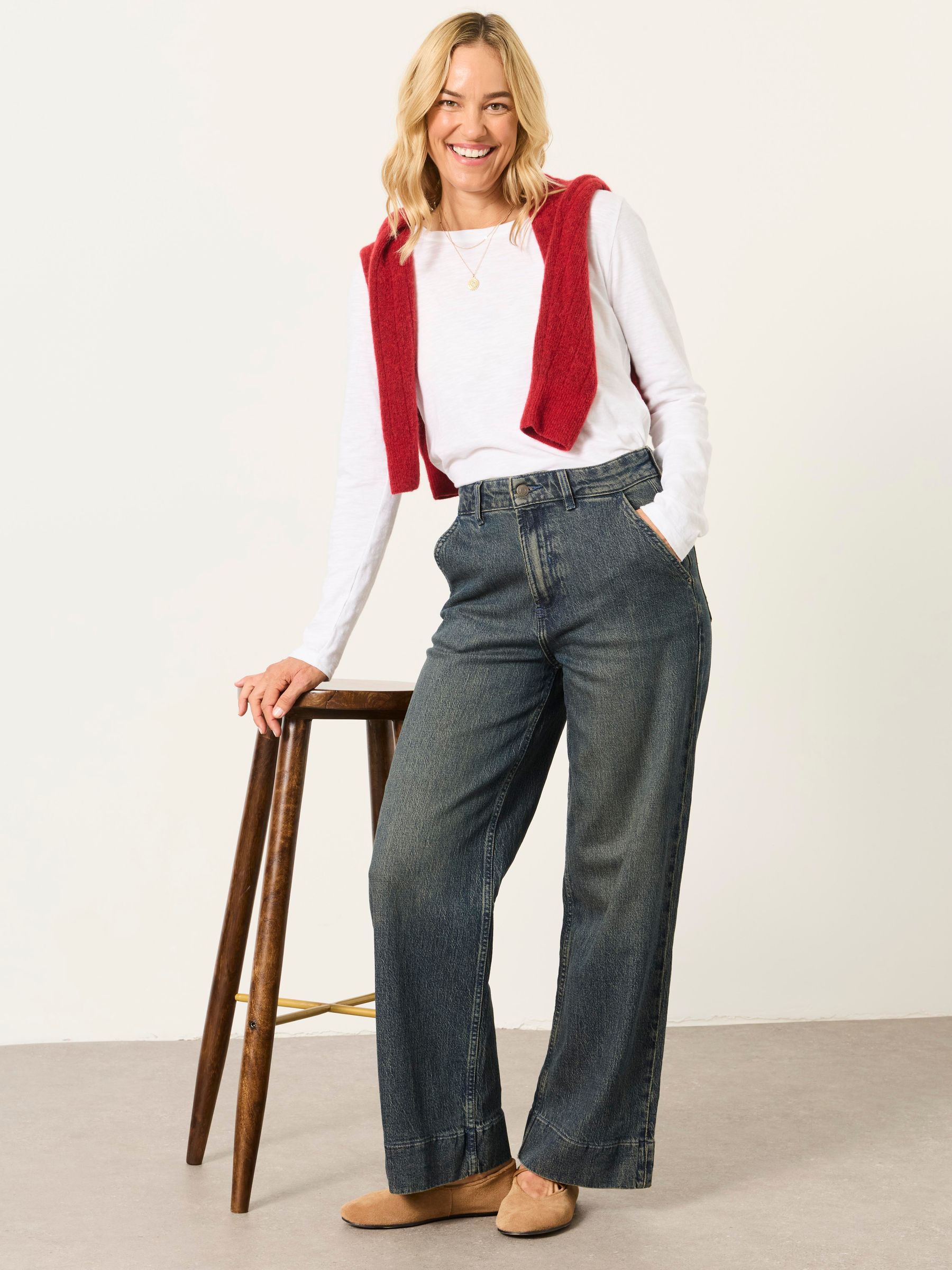 Hove Teal Blue Wide Leg Crop Jeans - Image 6 of 7