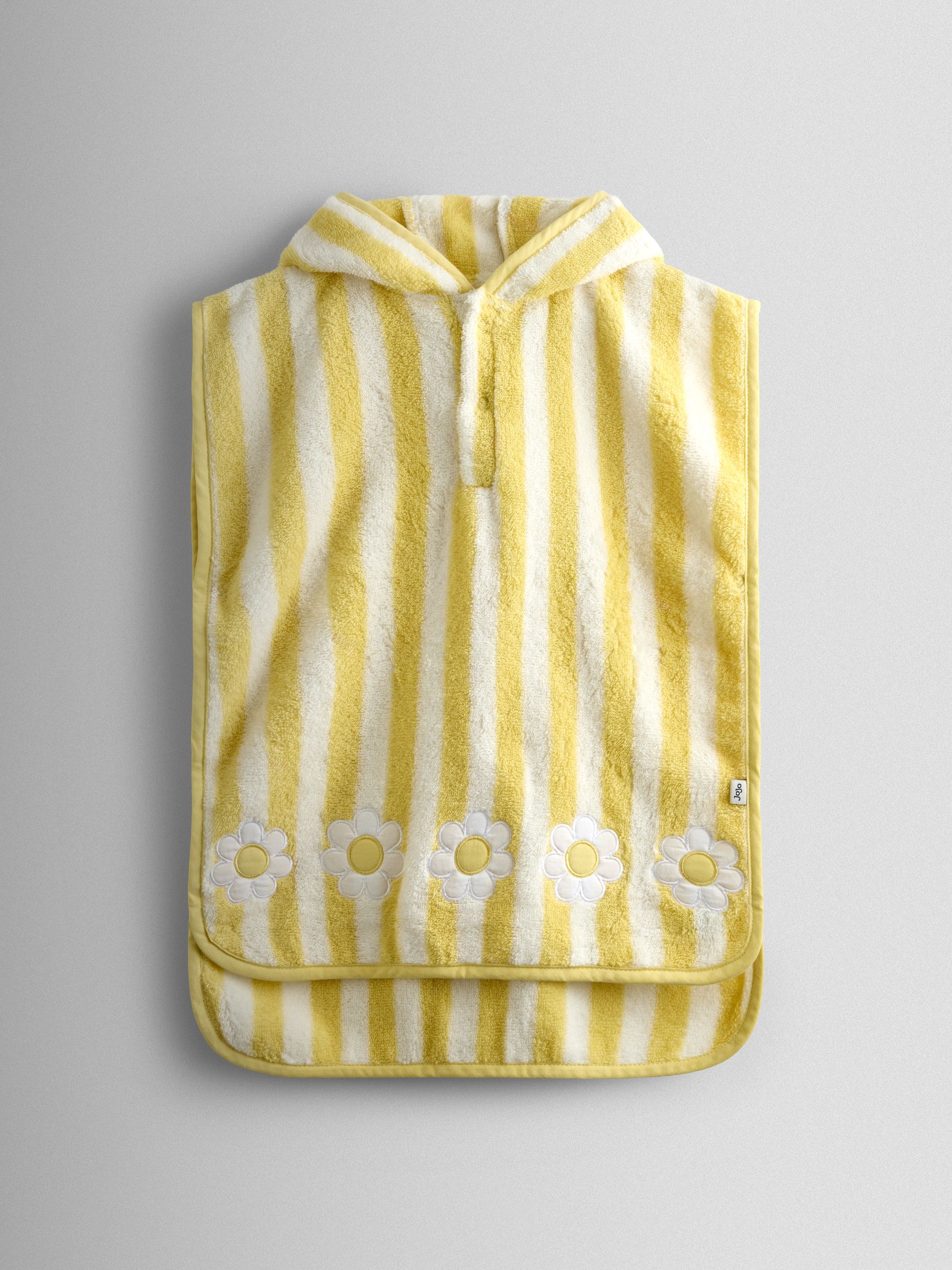 Yellow Stripe Daisy Hooded Poncho Towel - Image 1 of 4