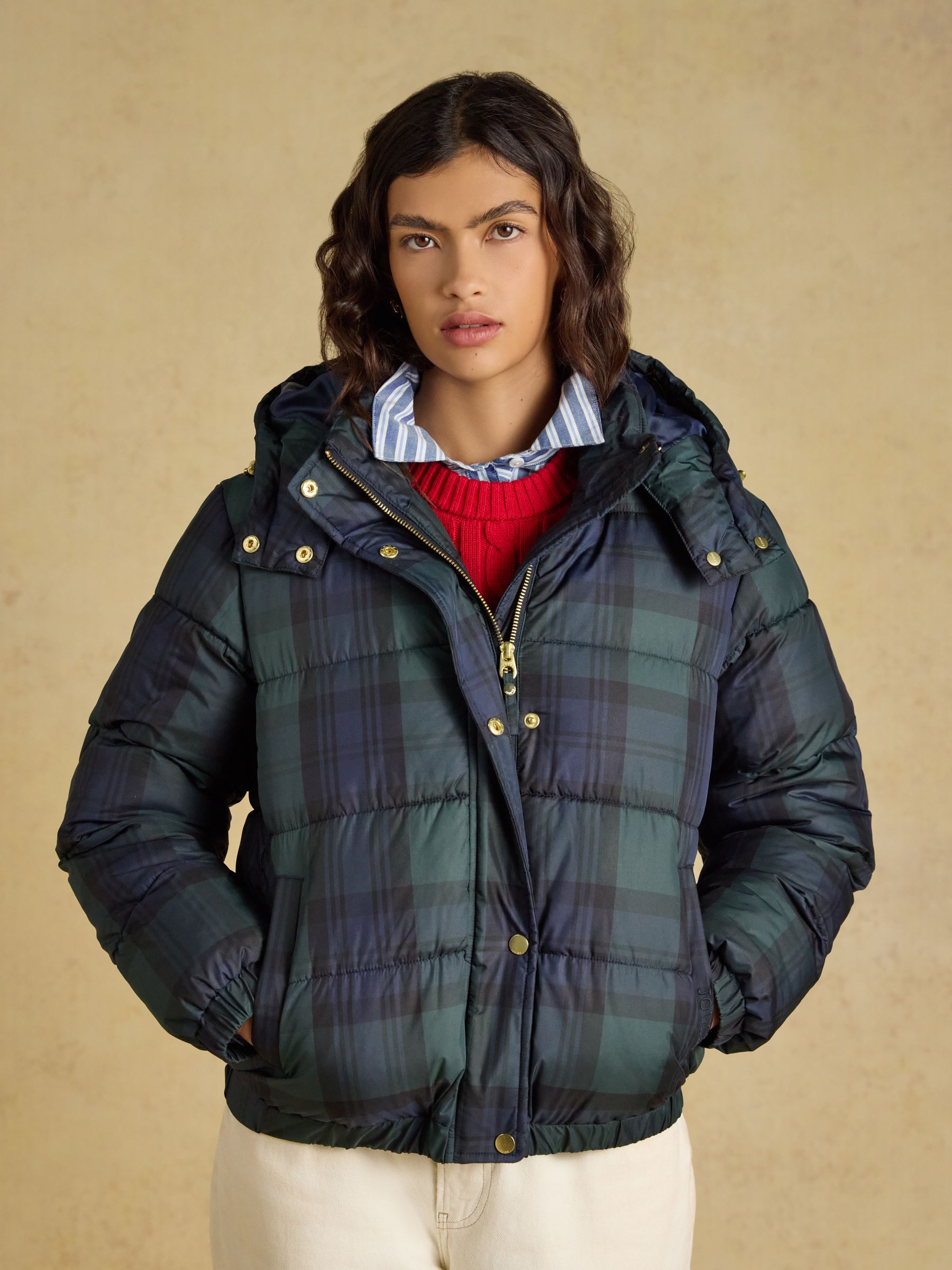 Blue and Green Blackwatch Padded Coat with Detachable Hood - Image 3 of 12