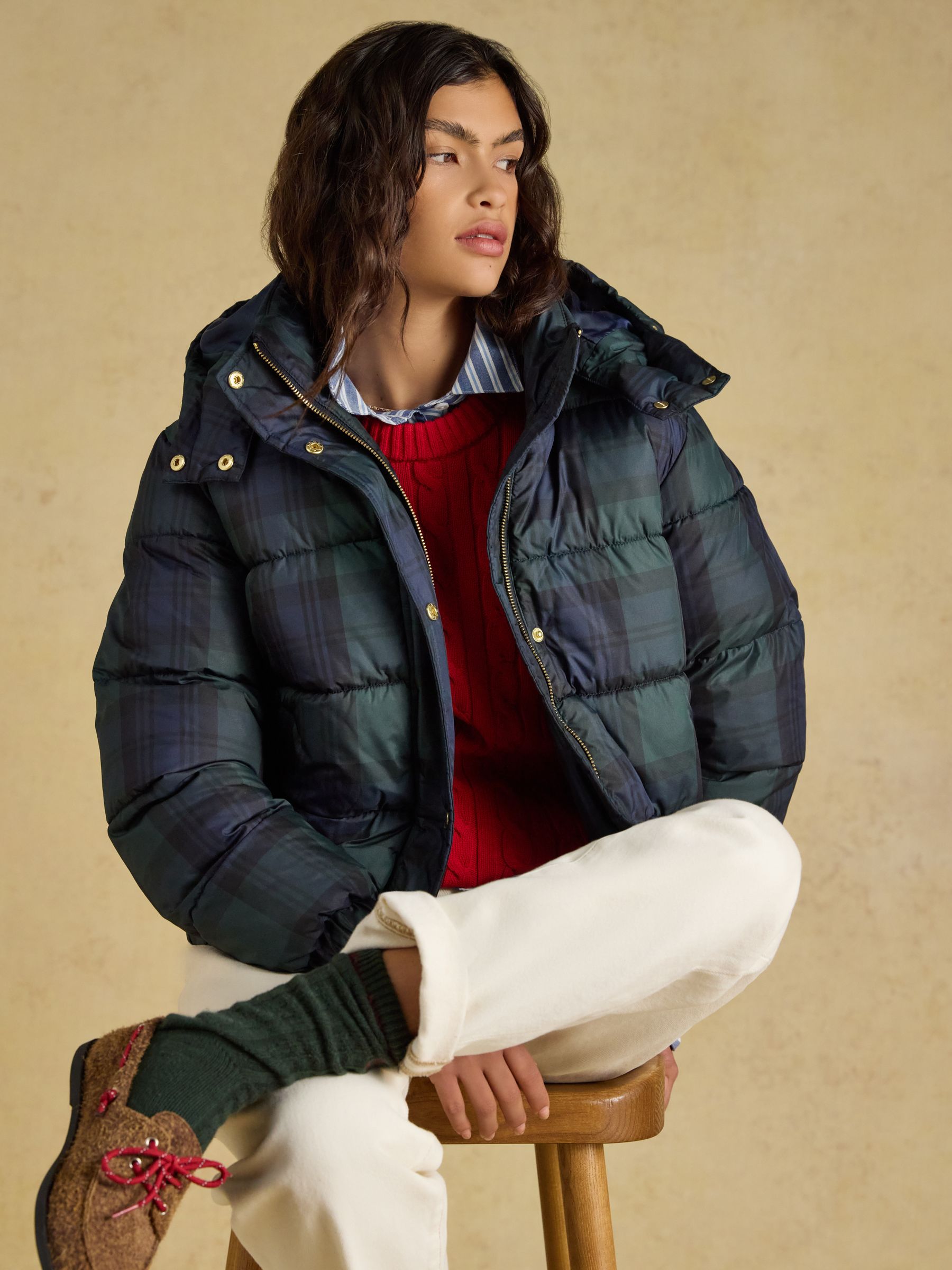 Blue and Green Blackwatch Padded Coat with Detachable Hood - Image 5 of 12