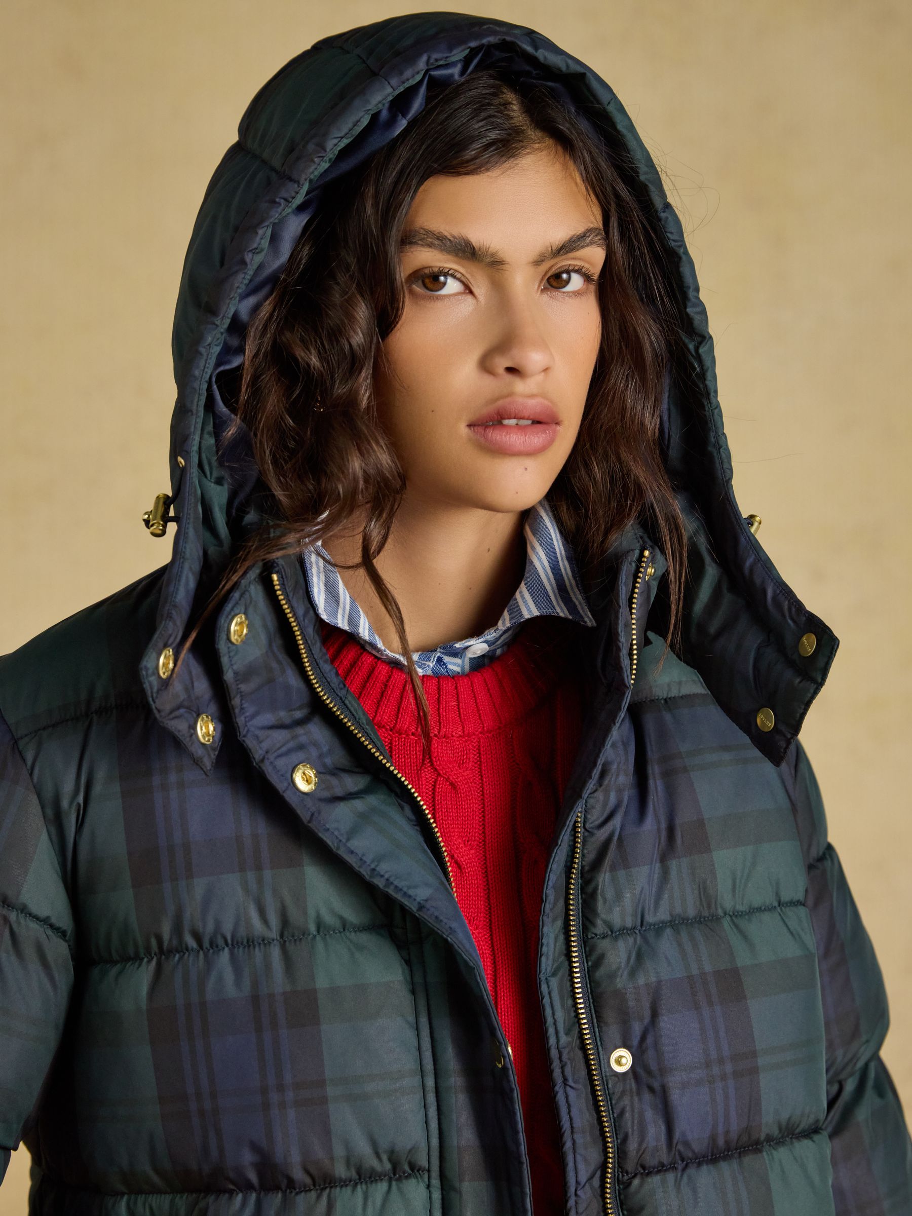 Blue and Green Blackwatch Padded Coat with Detachable Hood - Image 7 of 12