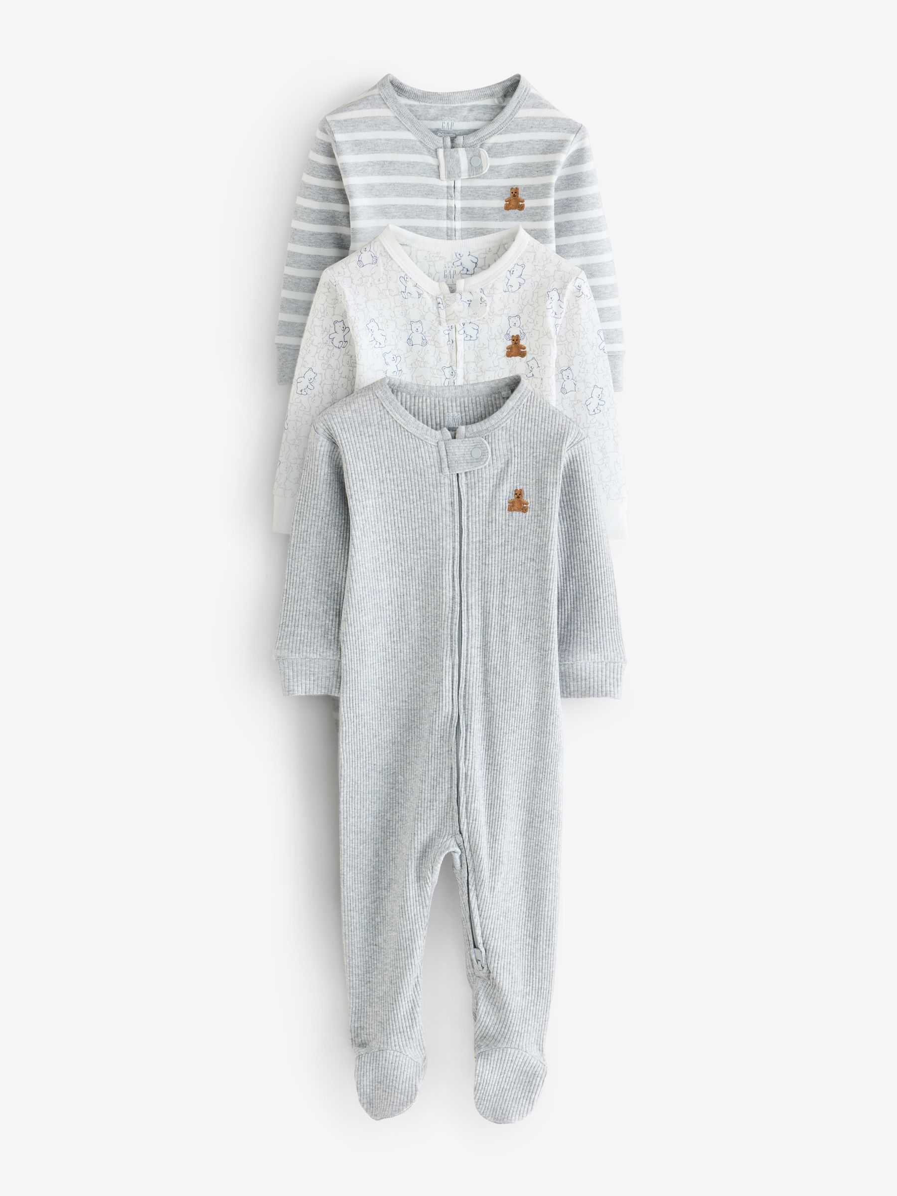 Grey and White 3 Pack Baby Sleepsuit - Image 1 of 8