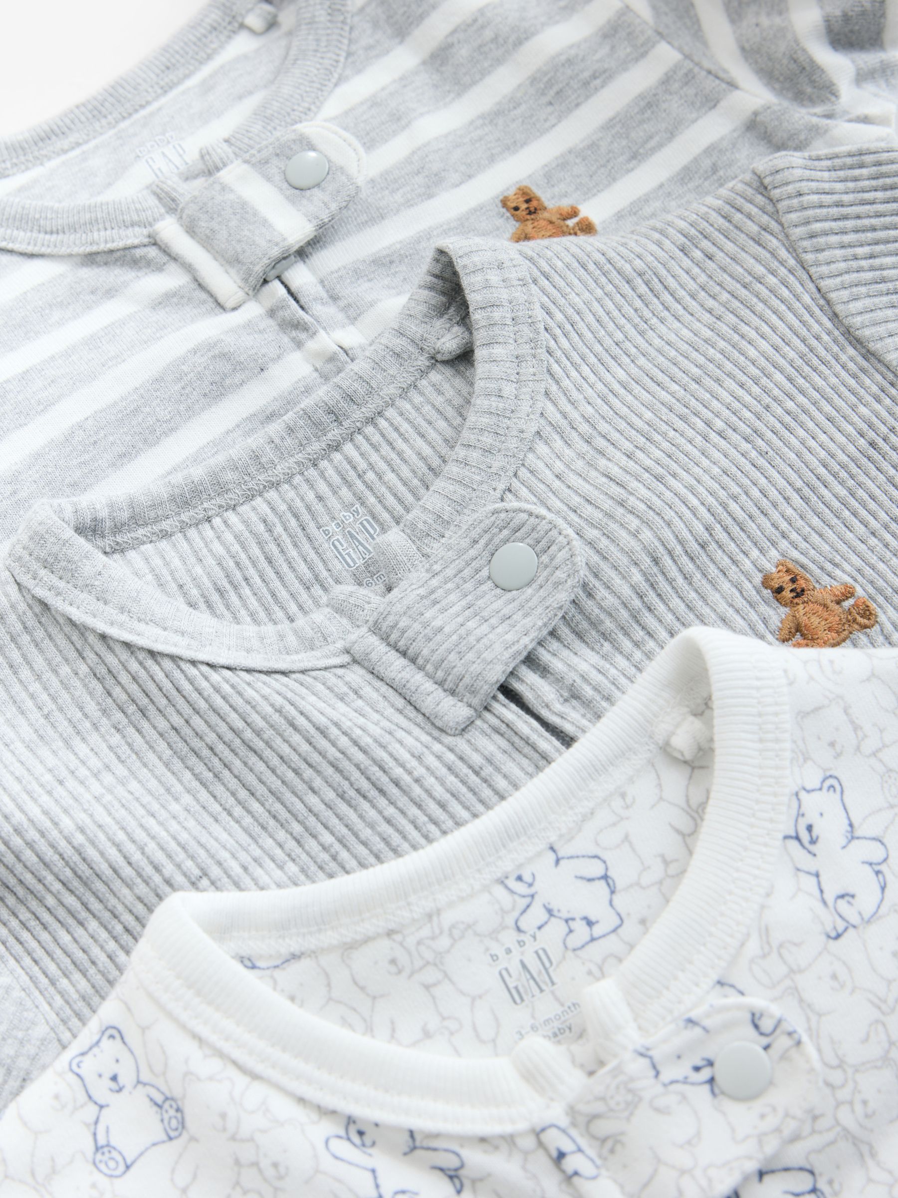 Grey and White 3 Pack Baby Sleepsuit - Image 6 of 8