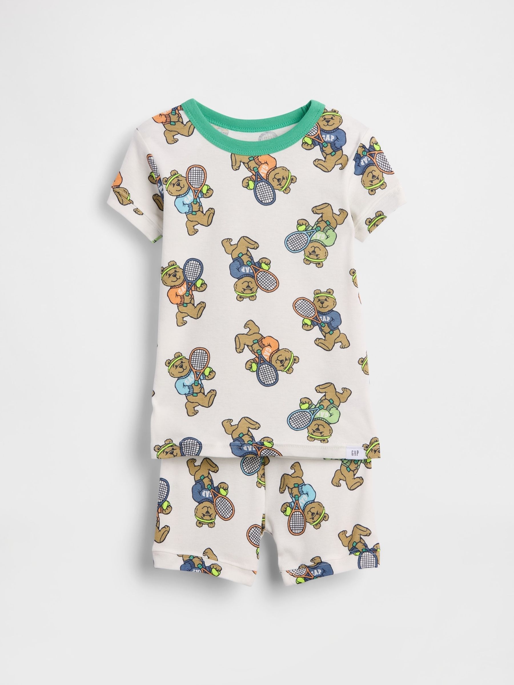 White Brushed Cotton Brannan Bear Tennis Pyjamas shorts Set - Image 1 of 2