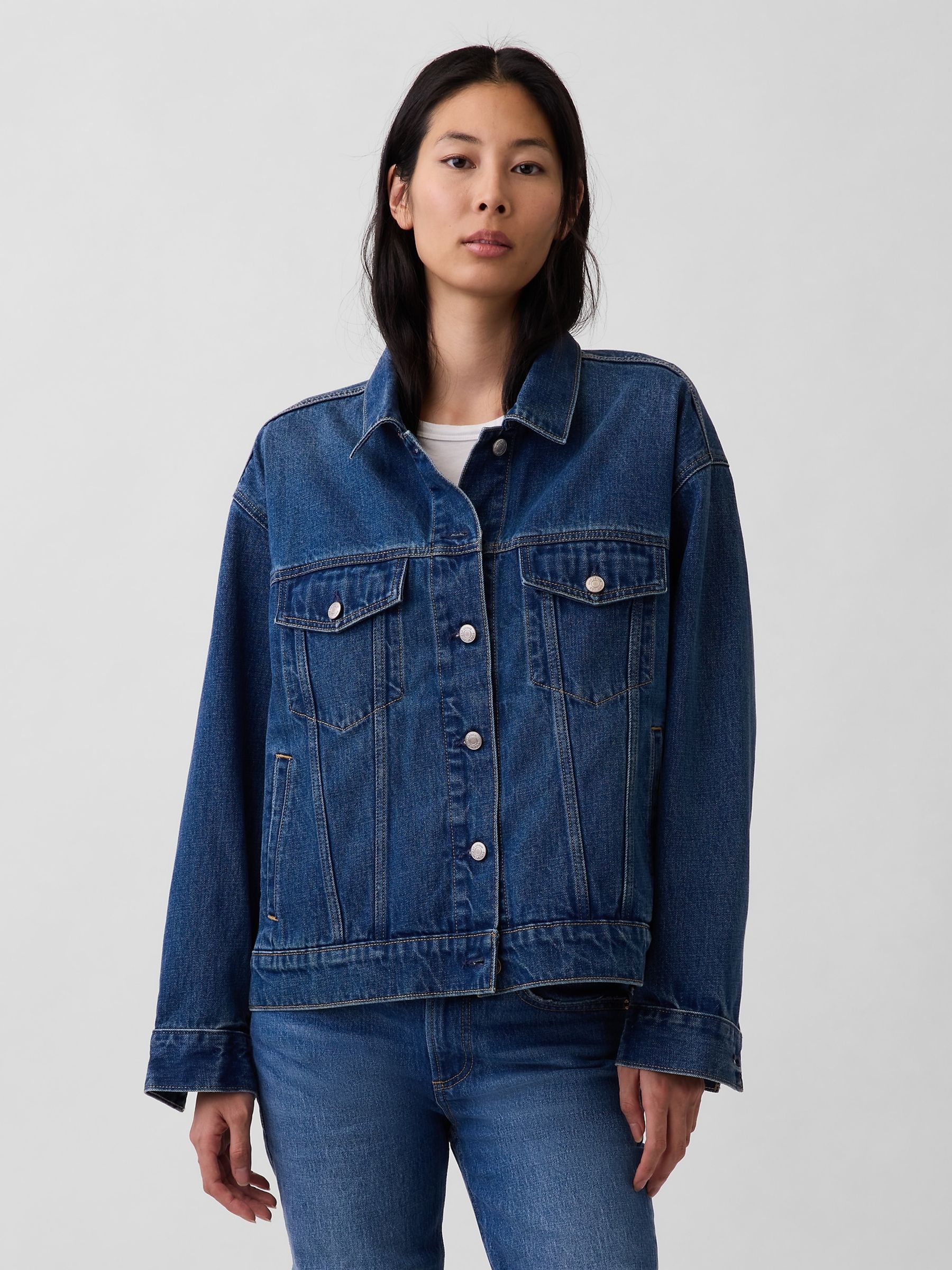 Dark Wash Oversized Icon Denim Jacket - Image 1 of 5