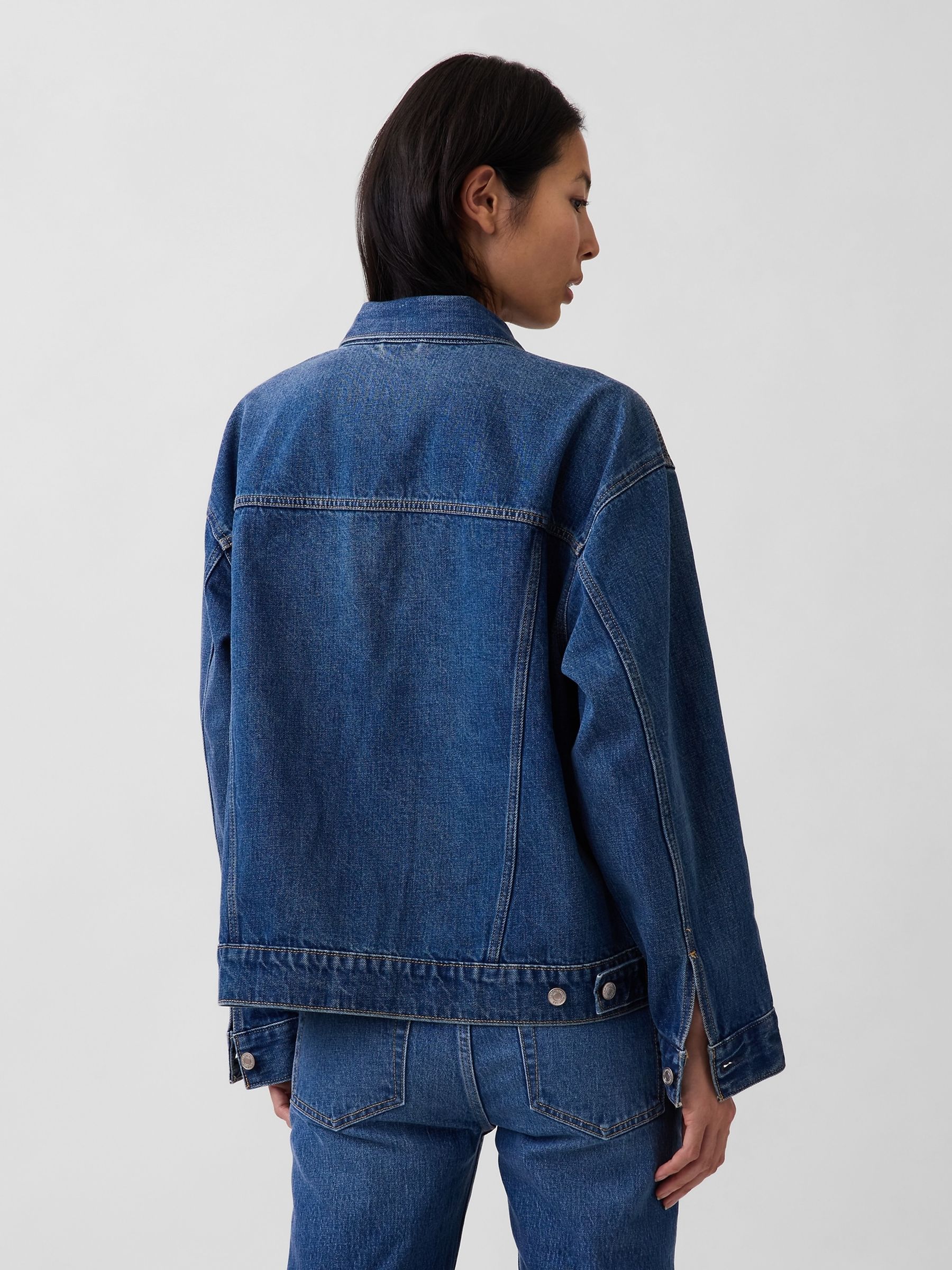 Dark Wash Oversized Icon Denim Jacket - Image 2 of 5 Dark Wash Oversized Icon Denim Jacket - Image 2 of 5