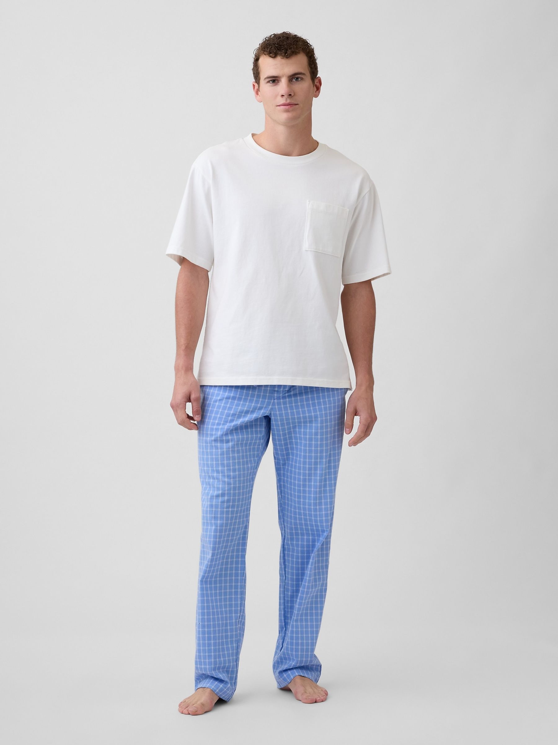 Blue Relaxed Poplin Pyjama Trousers - Image 1 of 4