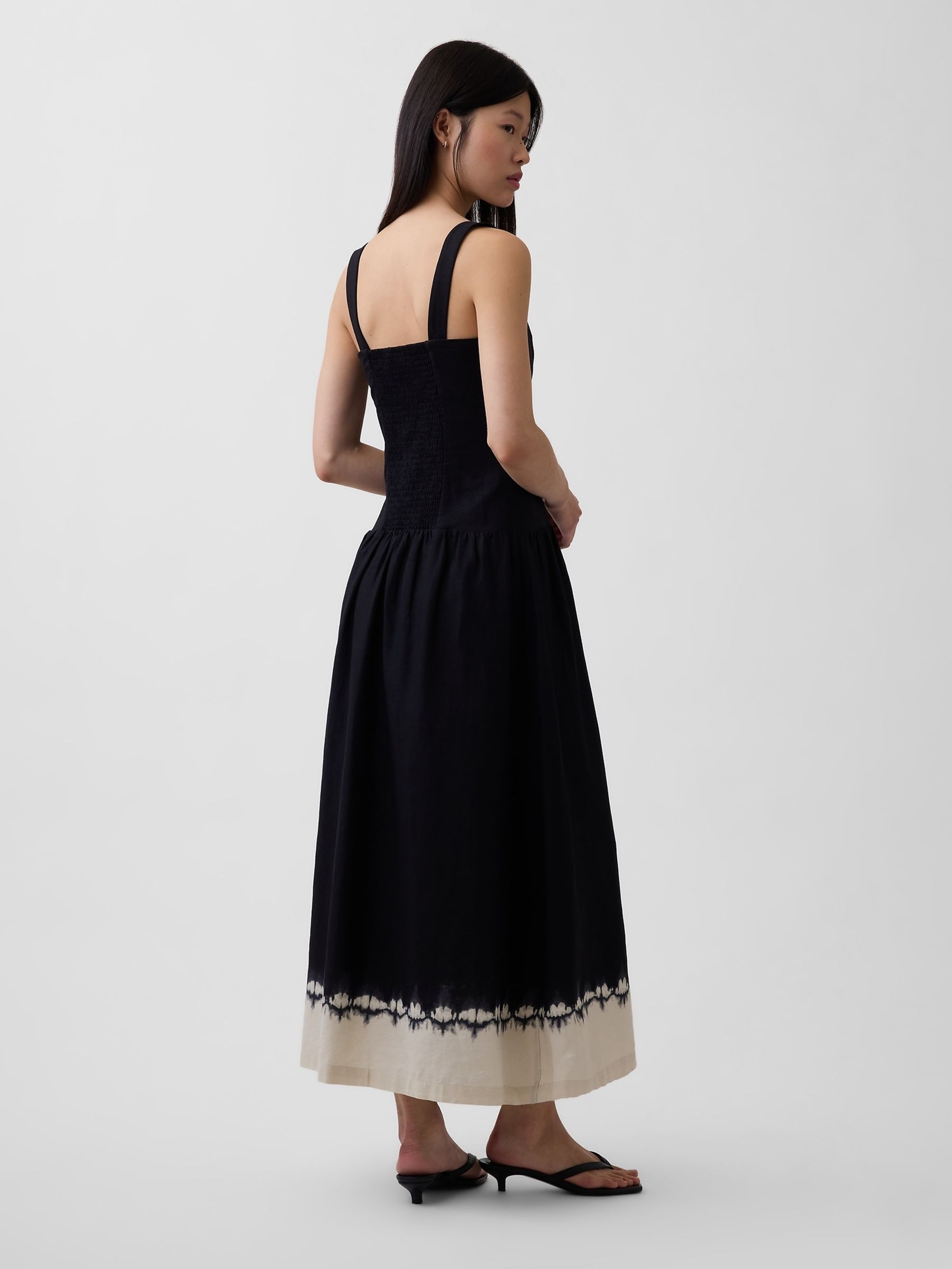 Black Linen-Blend Drop-Waist Corset Maxi Dress - Image 2 of 4 Black Linen-Blend Drop-Waist Corset Maxi Dress - Image 2 of 4
