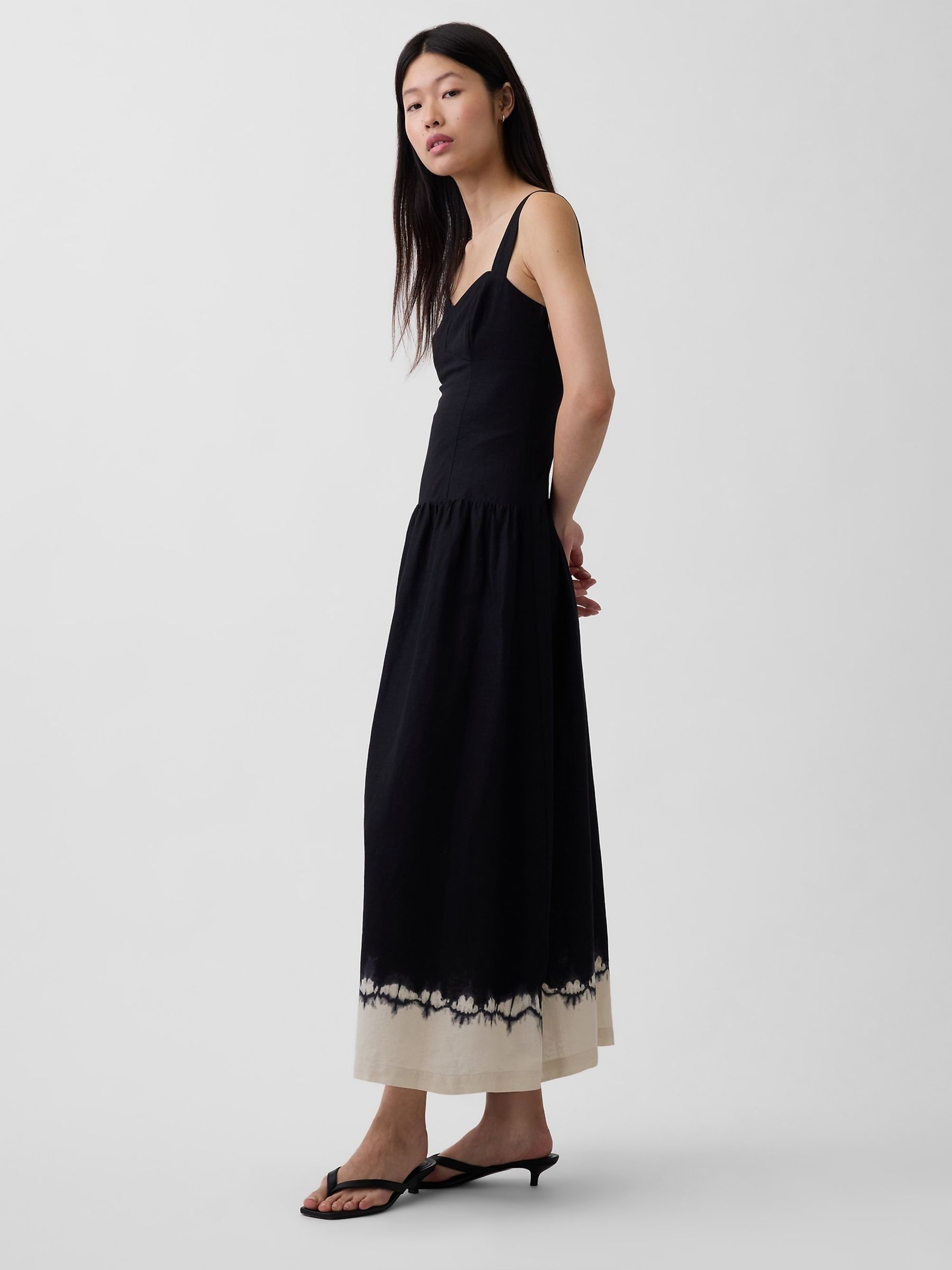 Black Linen-Blend Drop-Waist Corset Maxi Dress - Image 3 of 4