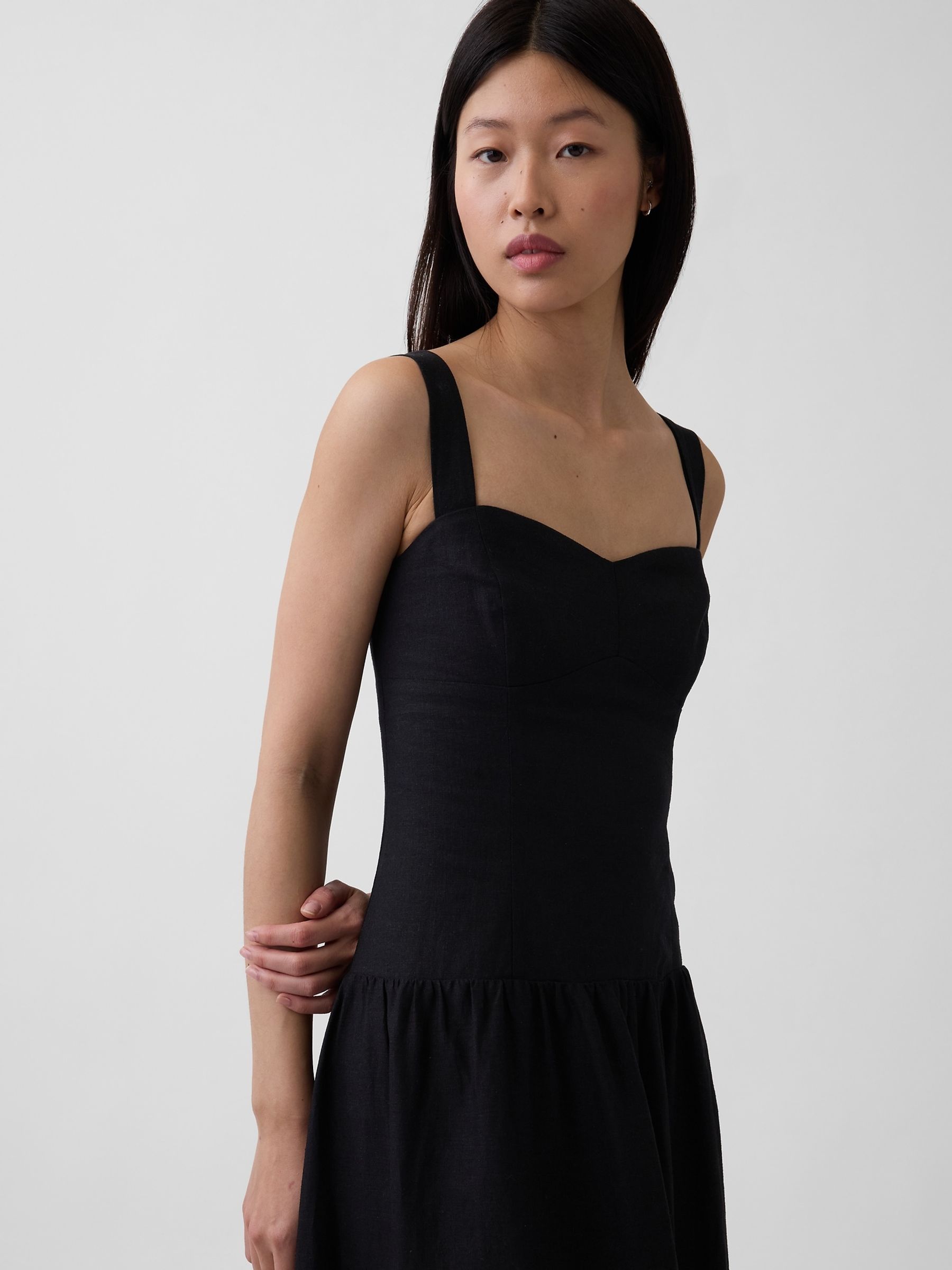 Black Linen-Blend Drop-Waist Corset Maxi Dress - Image 4 of 4 Black Linen-Blend Drop-Waist Corset Maxi Dress - Image 4 of 4