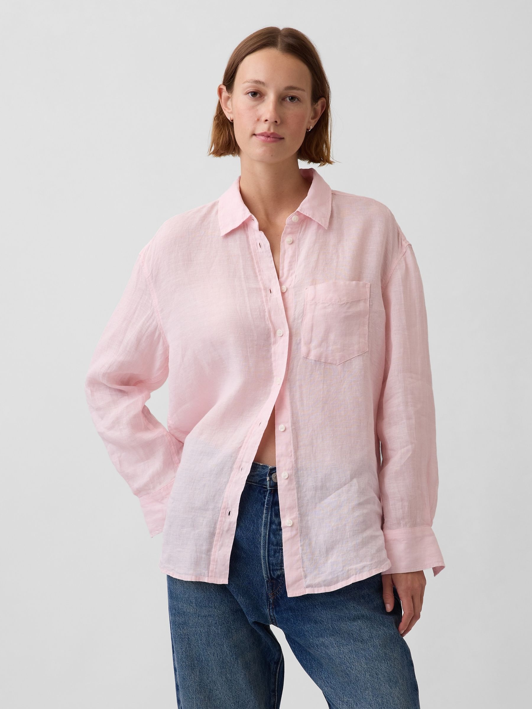 Light Pink Linen Oversized Shirt - Image 1 of 4 Light Pink Linen Oversized Shirt - Image 1 of 4
