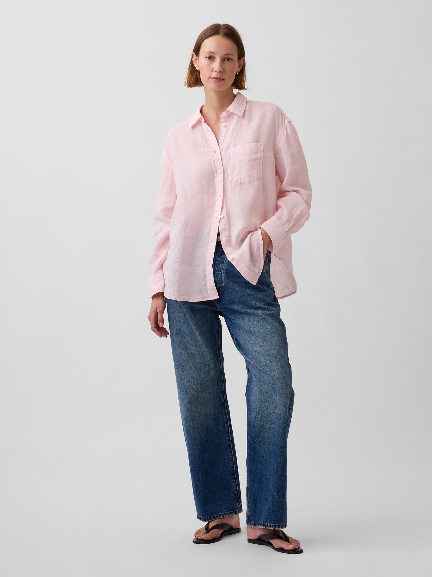 Light Pink Linen Oversized Shirt - Image 3 of 4