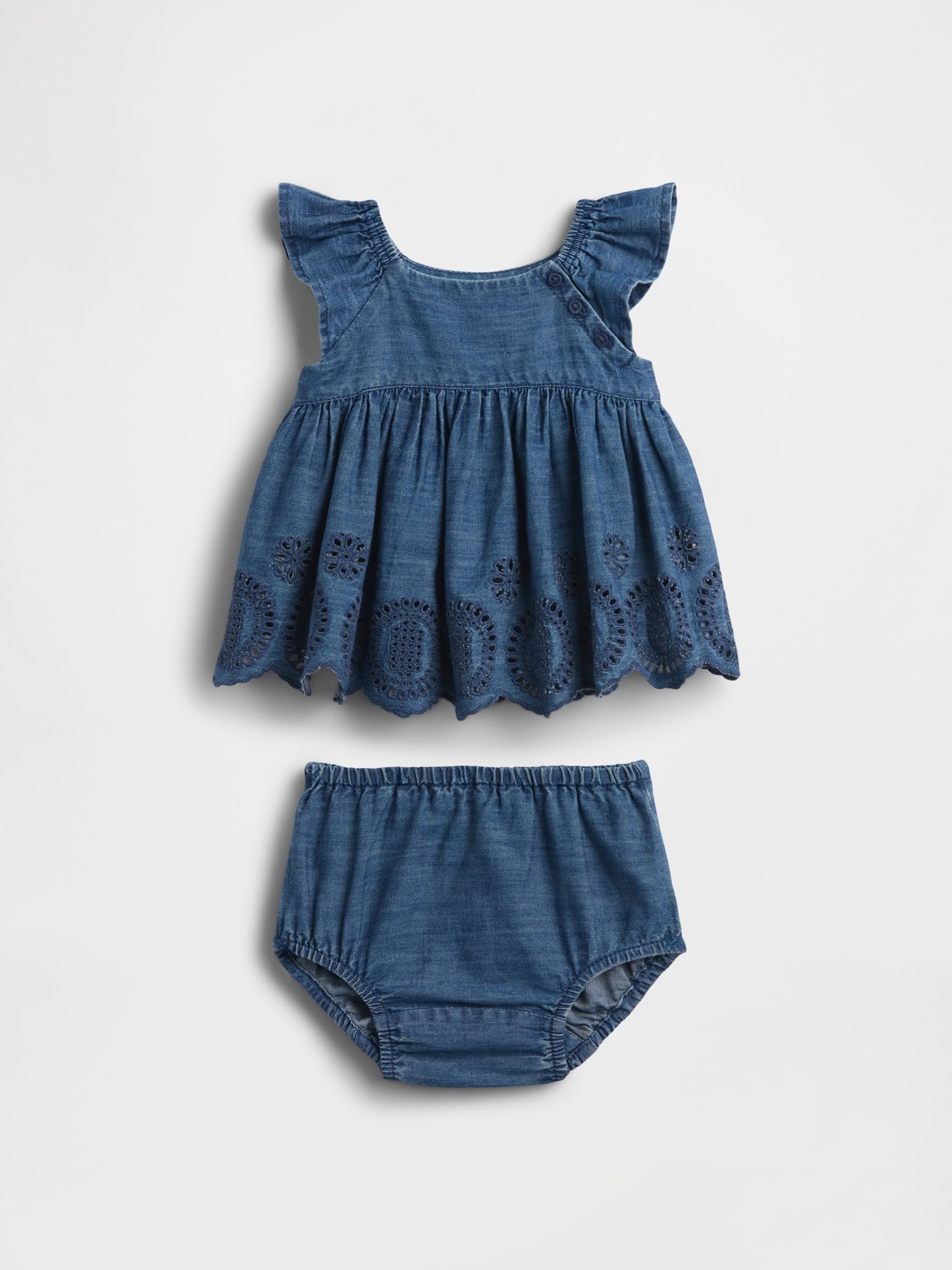 Dark Wash Blue Denim Eyelet Outfit Set - Image 1 of 3