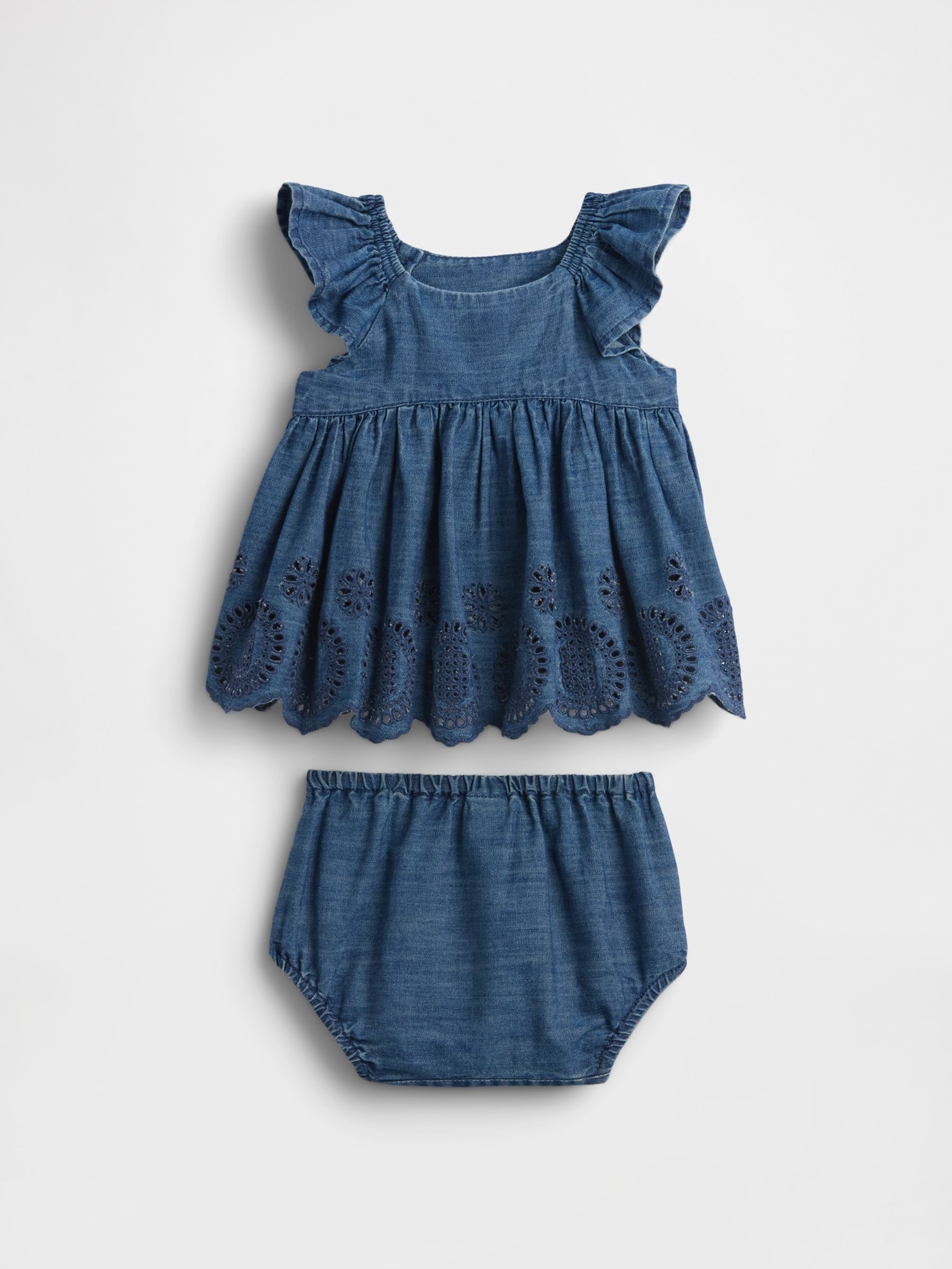 Dark Wash Blue Denim Eyelet Outfit Set - Image 2 of 3