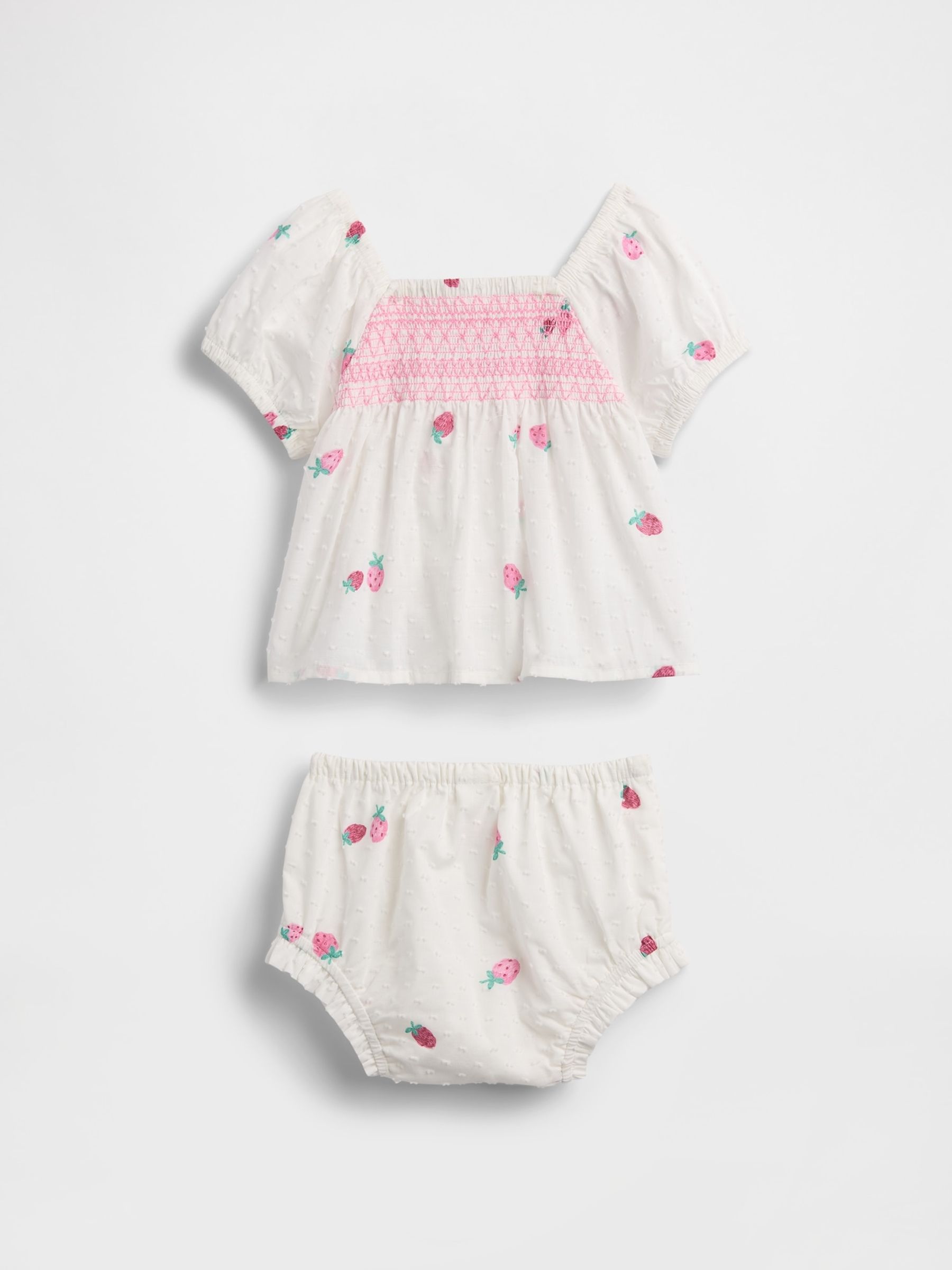 White Smocked Strawberry Outfit Set - Image 2 of 3
