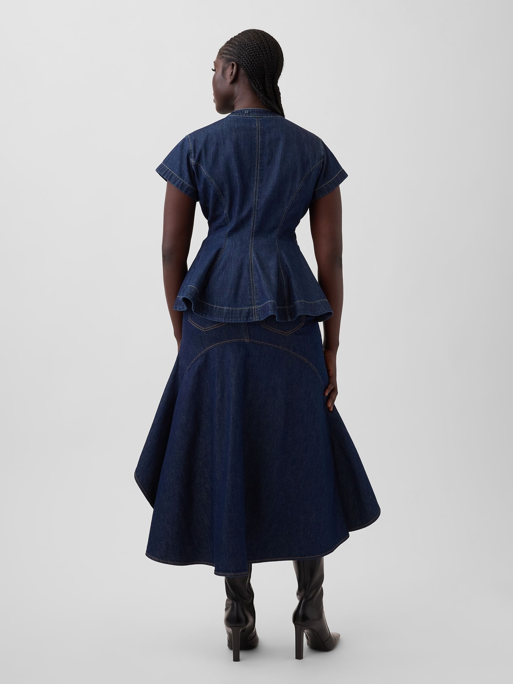Gap x Harlem's Dark Wash Fashion Row Ruffle Denim Midi Skirt - Image 2 of 5