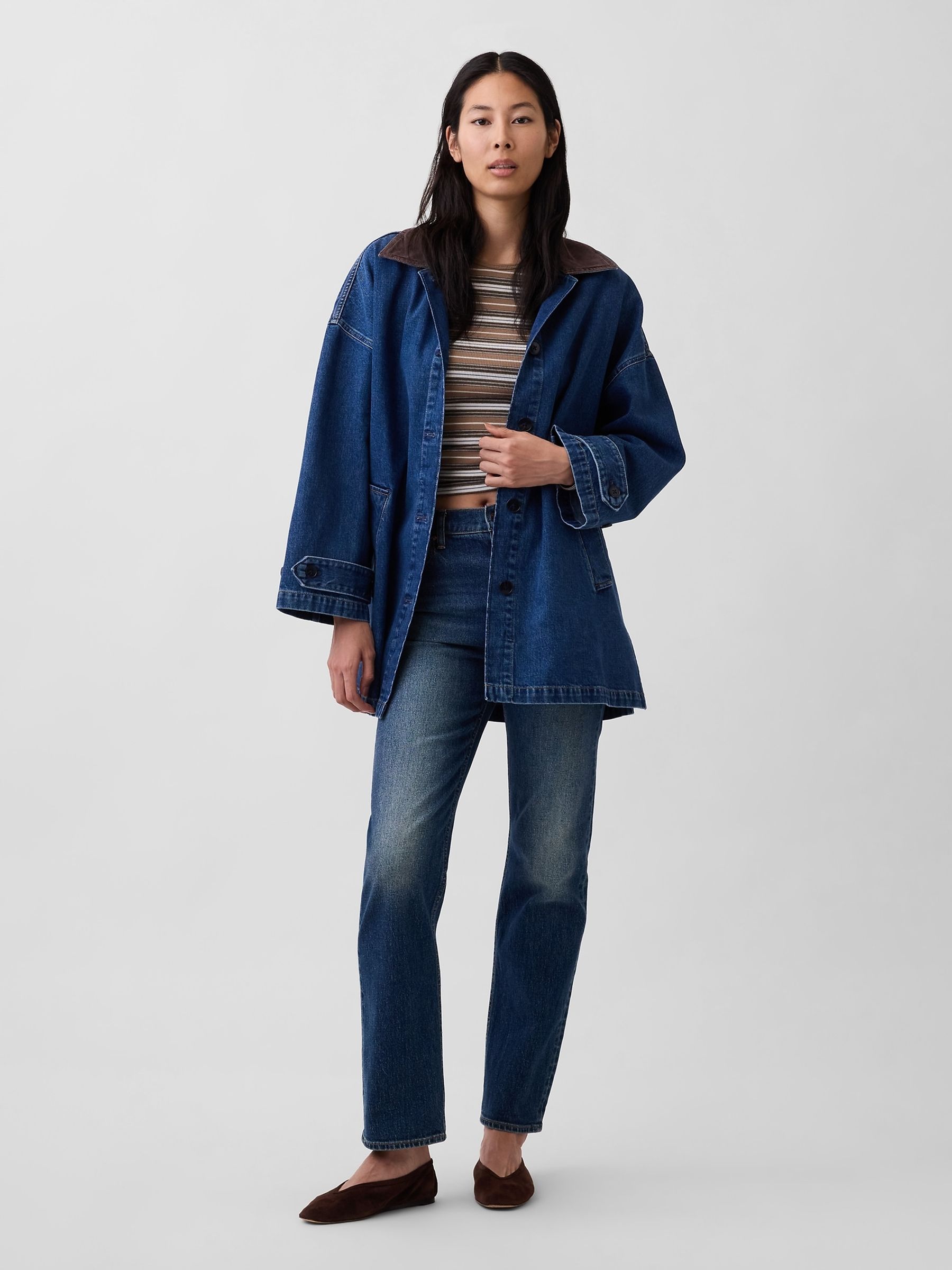 Medium wash Oversized Denim Car Coat - Image 3 of 5