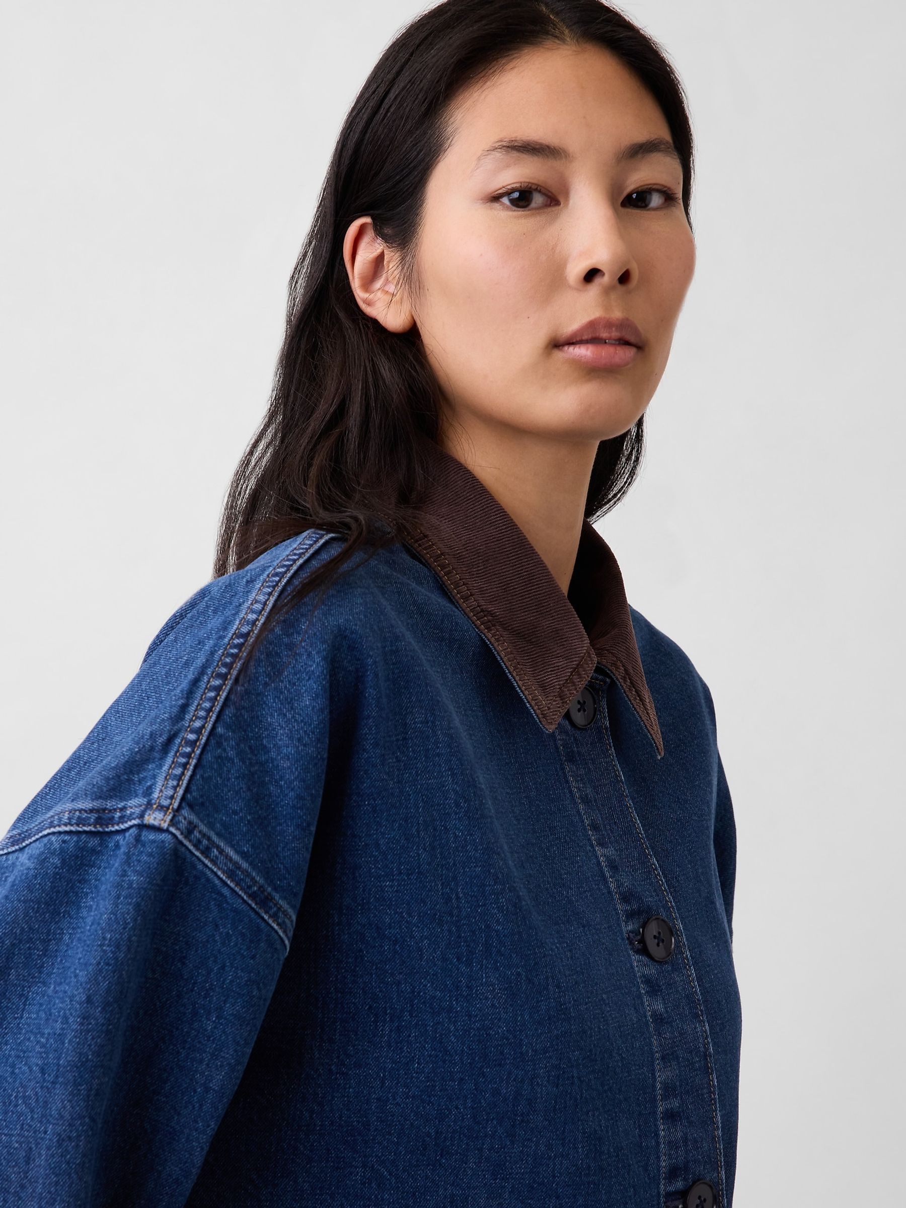 Medium wash Oversized Denim Car Coat - Image 4 of 5