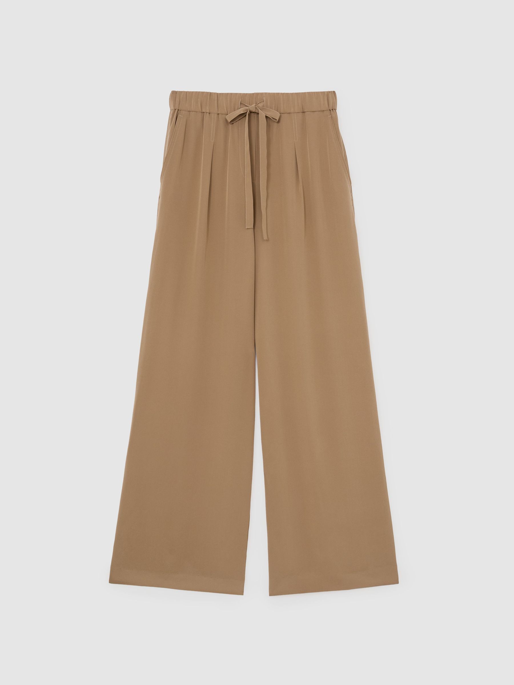 Petite Matte-Silk Wide-Leg Trousers in Camel - Image 2 of 7