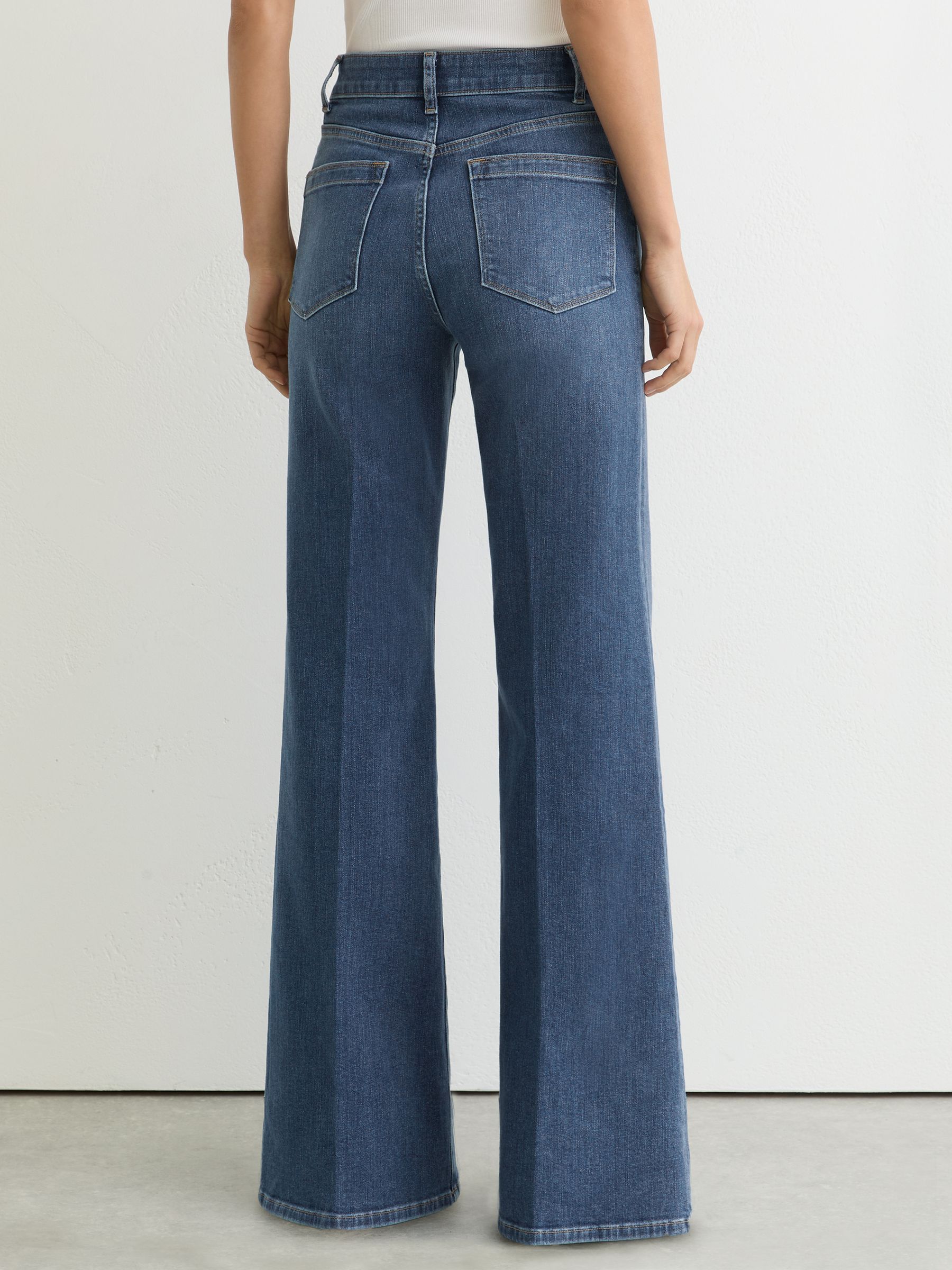 Twin-Pocket Button Flared Jeans in Mid Blue - Image 6 of 8
