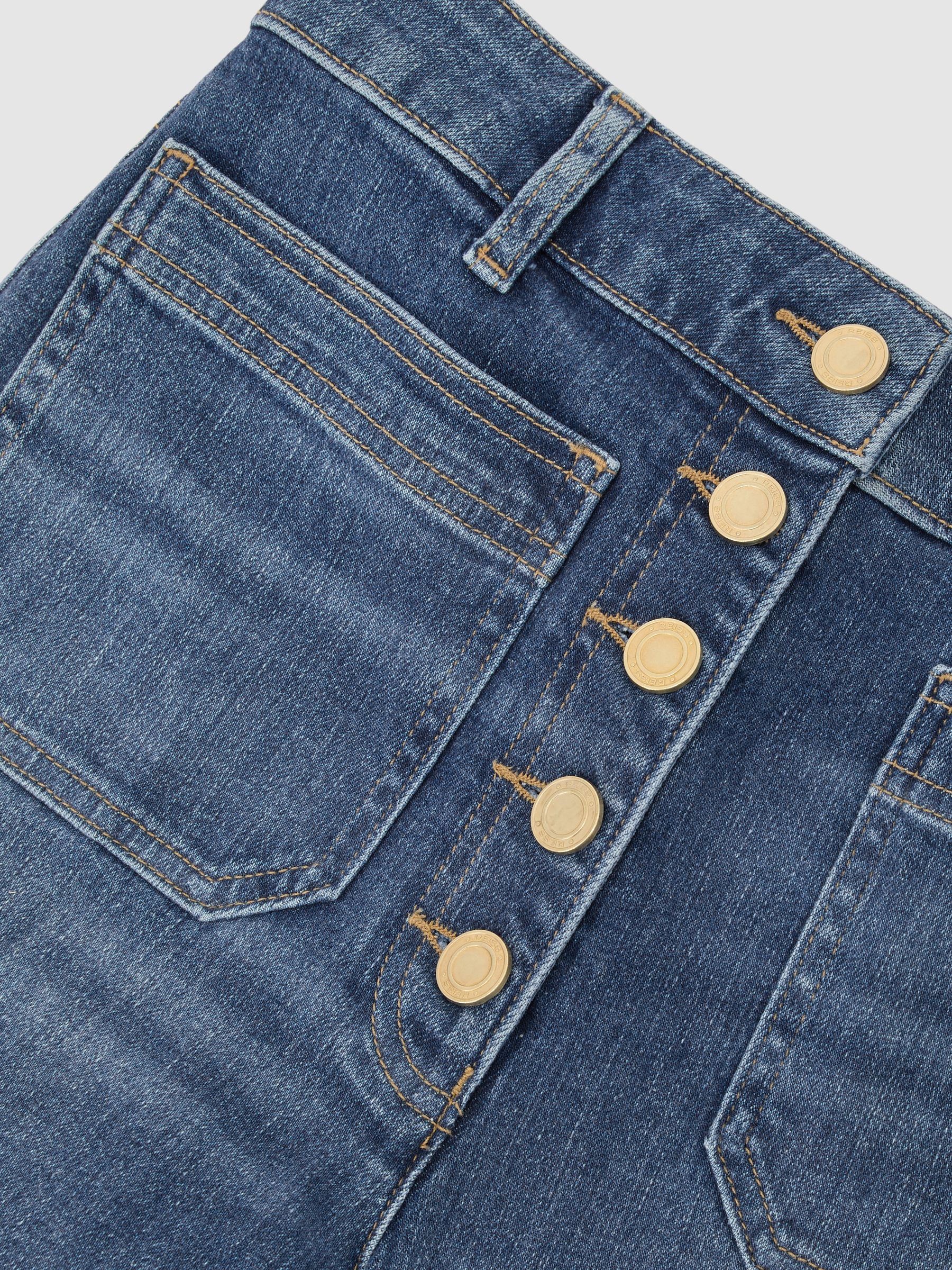 Petite Twin-Pocket Button Flared Jeans in Mid Blue - image 4