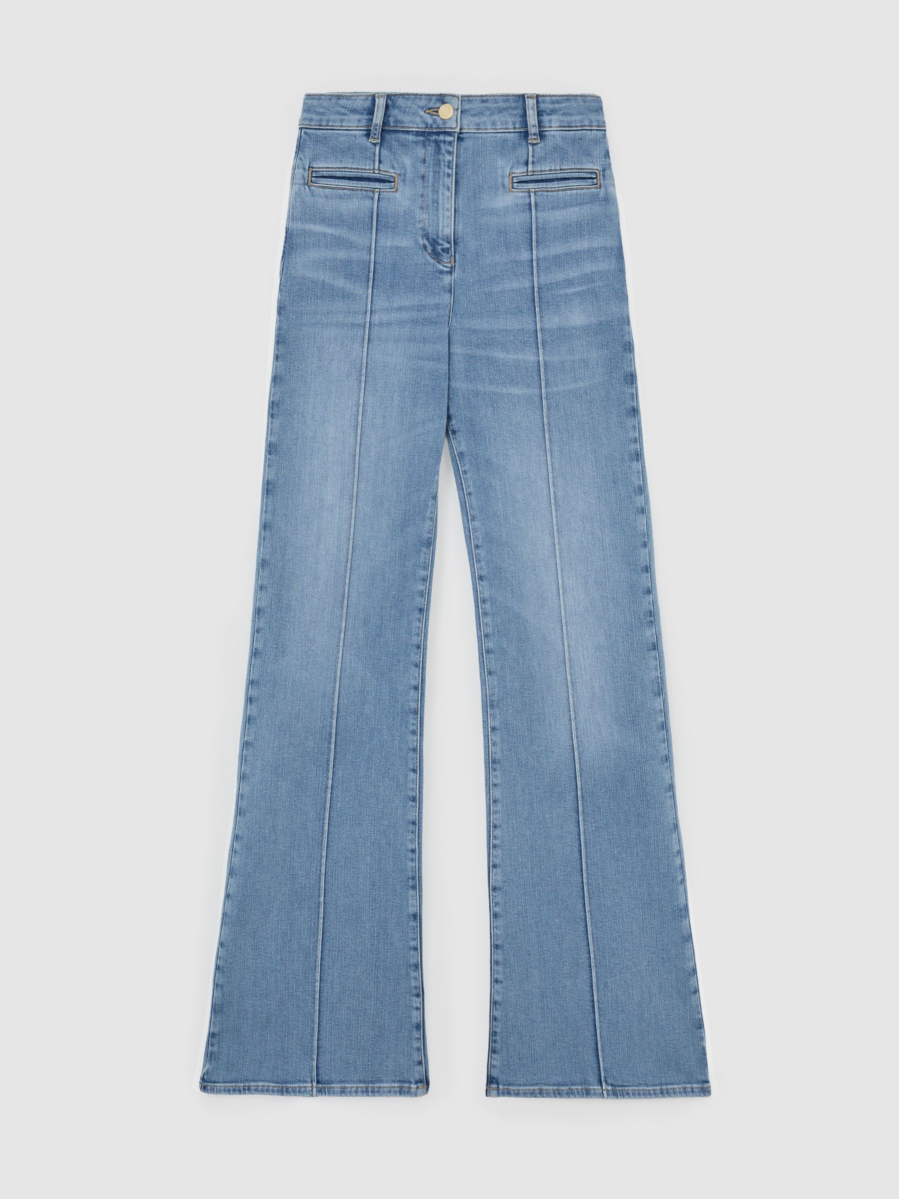 Pintuck-Detail Flared Jeans in Light Blue - image 1