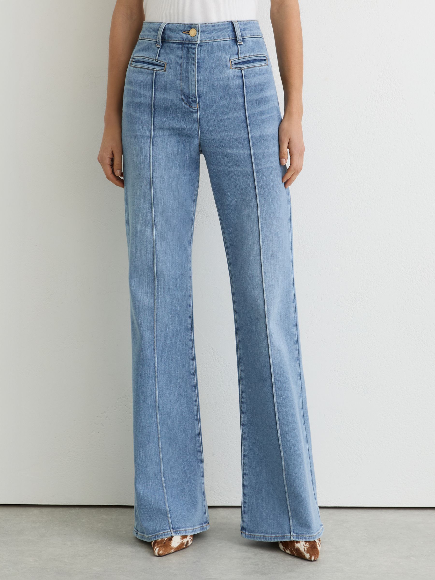 Reiss Pintuck-Detail Flared Jeans in Light Blue - REISS