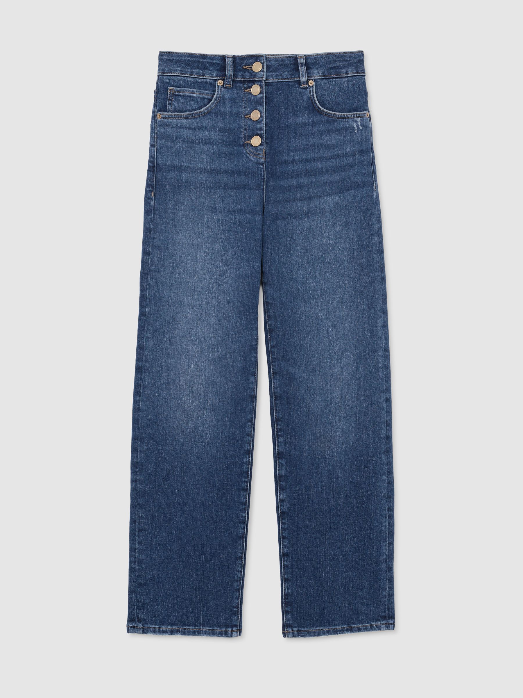 Petite Straight-Leg Cropped Jeans in Mid Blue - Image 2 of 8