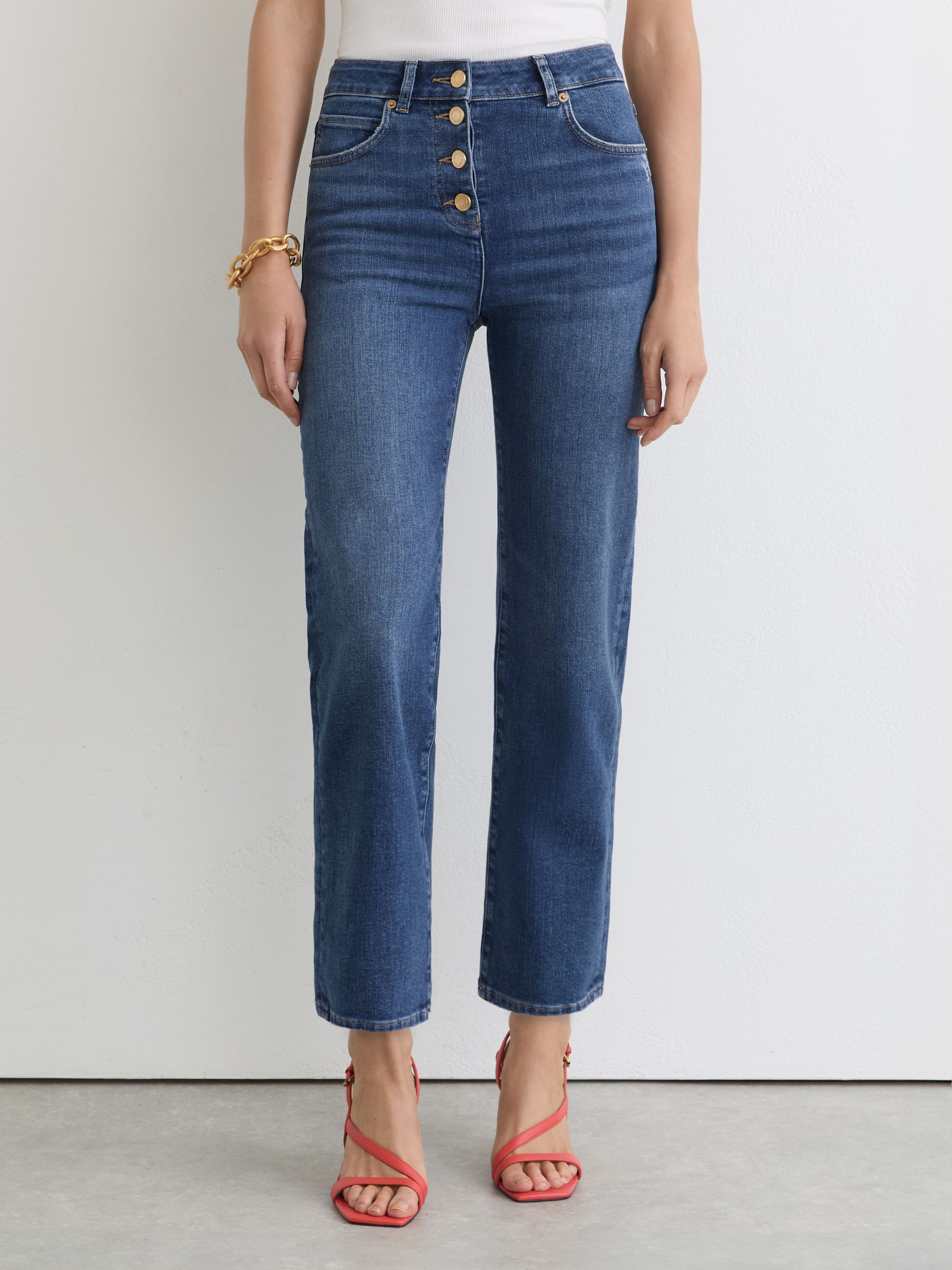 Petite Straight-Leg Cropped Jeans in Mid Blue - Image 4 of 8