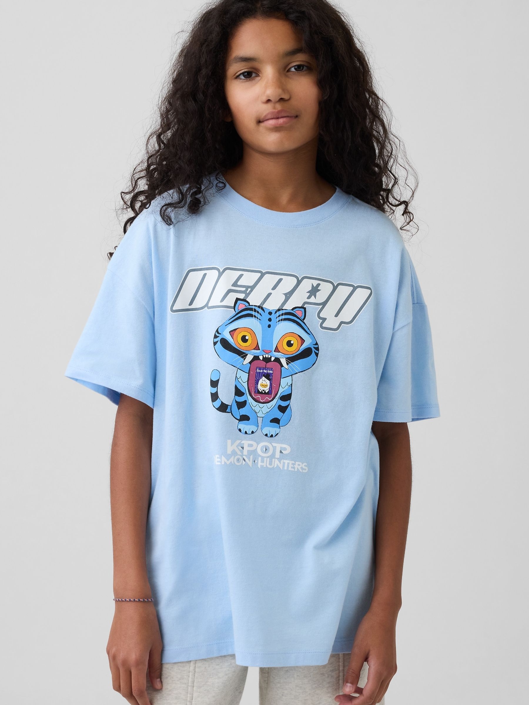 Blue K-Pop Demon Hunters Graphic Oversized T-Shirt - Image 1 of 4