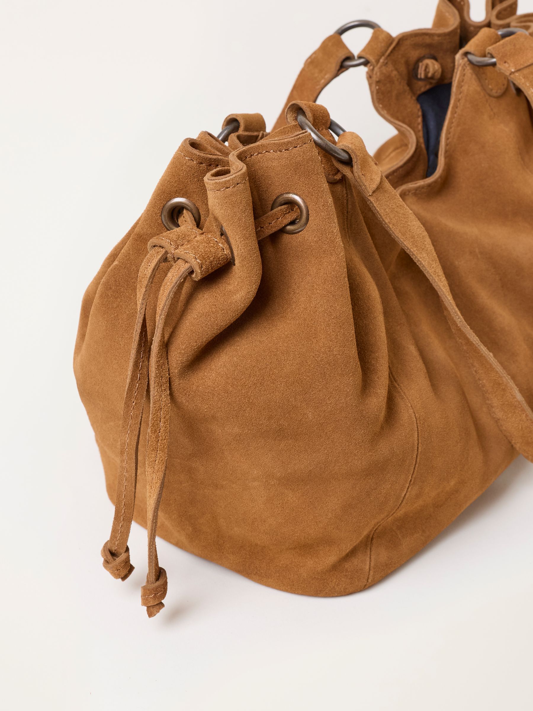 Tan Brown Ruched Suede Shoulder Bag - Image 4 of 5