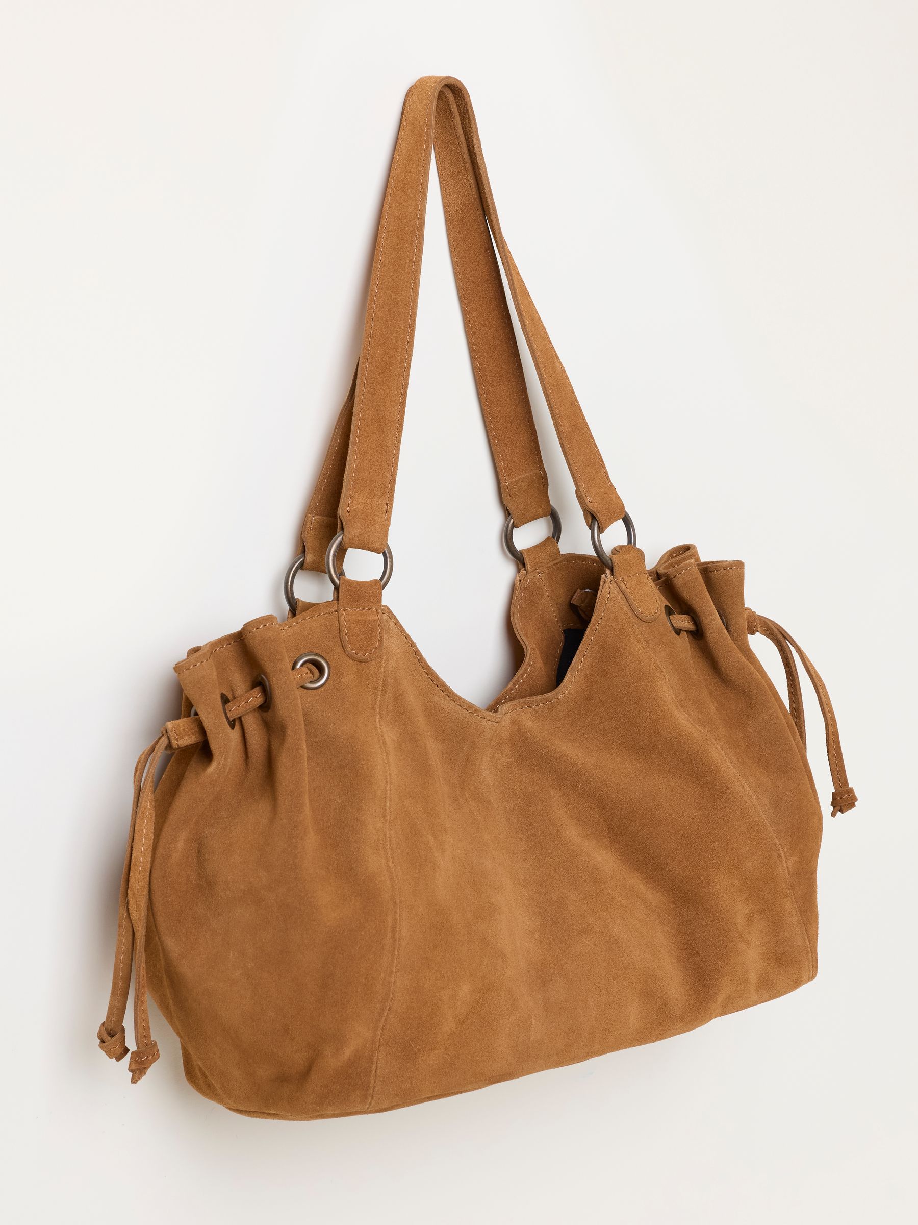 Tan Brown Ruched Suede Shoulder Bag - Image 5 of 5 Tan Brown Ruched Suede Shoulder Bag - Image 5 of 5