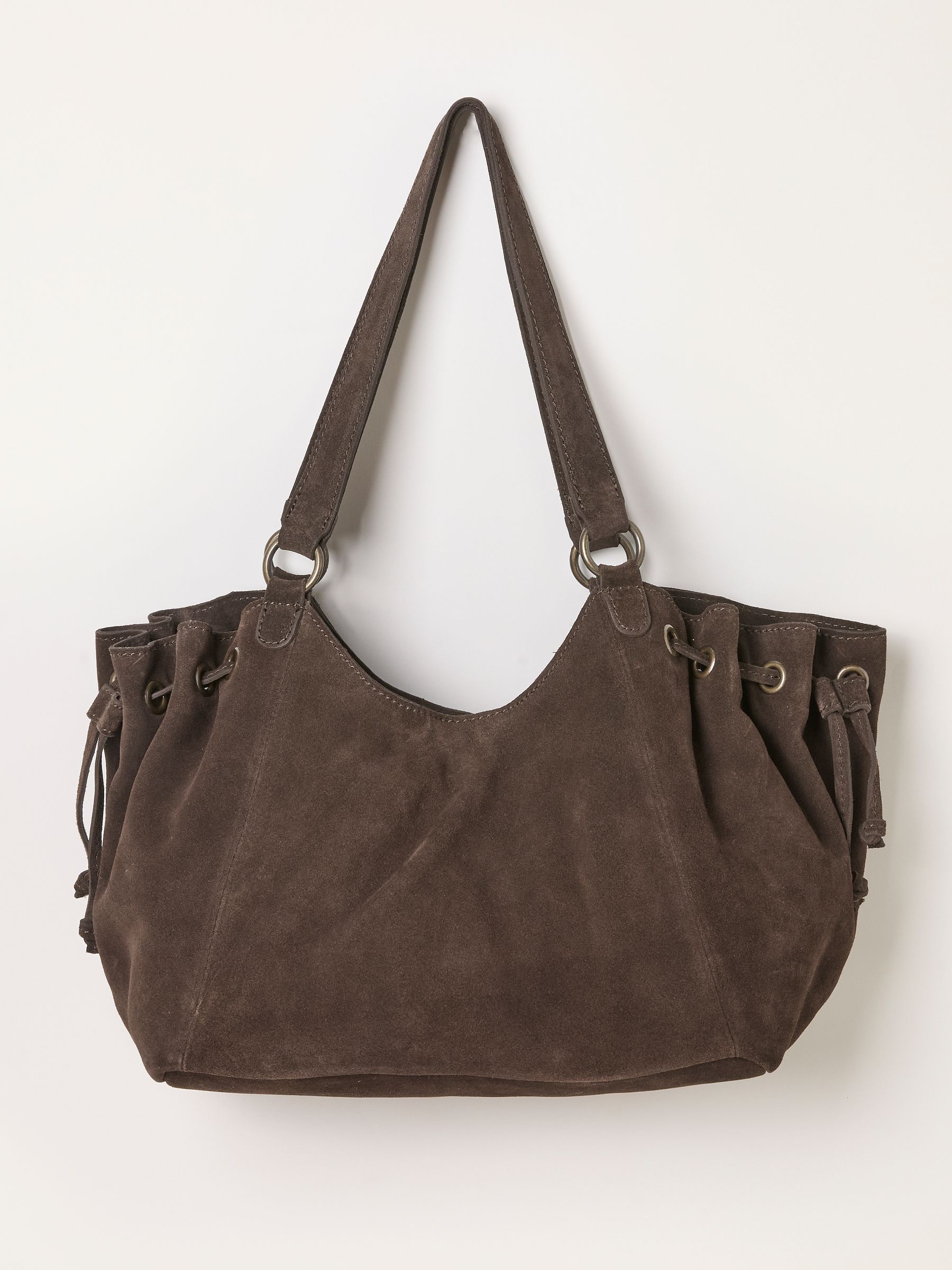 Chocolate Brown Ruched Suede Shoulder Bag - Image 4 of 6