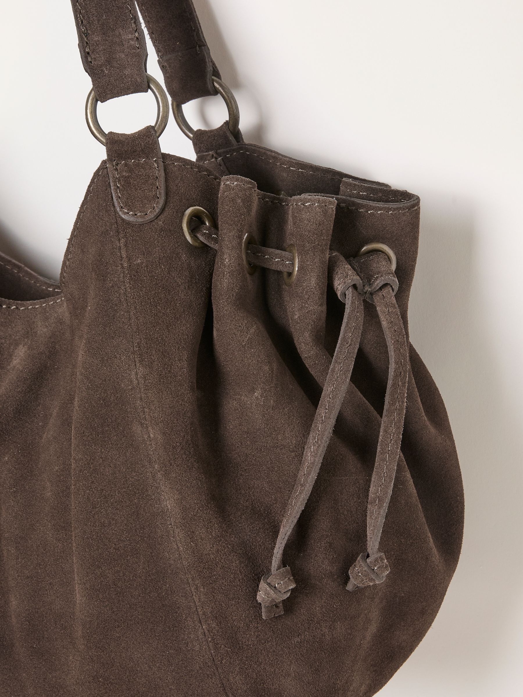 Chocolate Brown Ruched Suede Shoulder Bag - Image 5 of 6