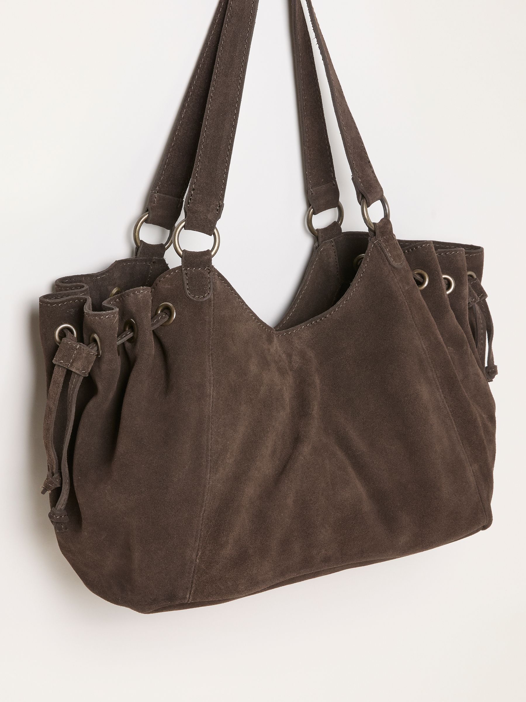 Chocolate Brown Ruched Suede Shoulder Bag - Image 6 of 6