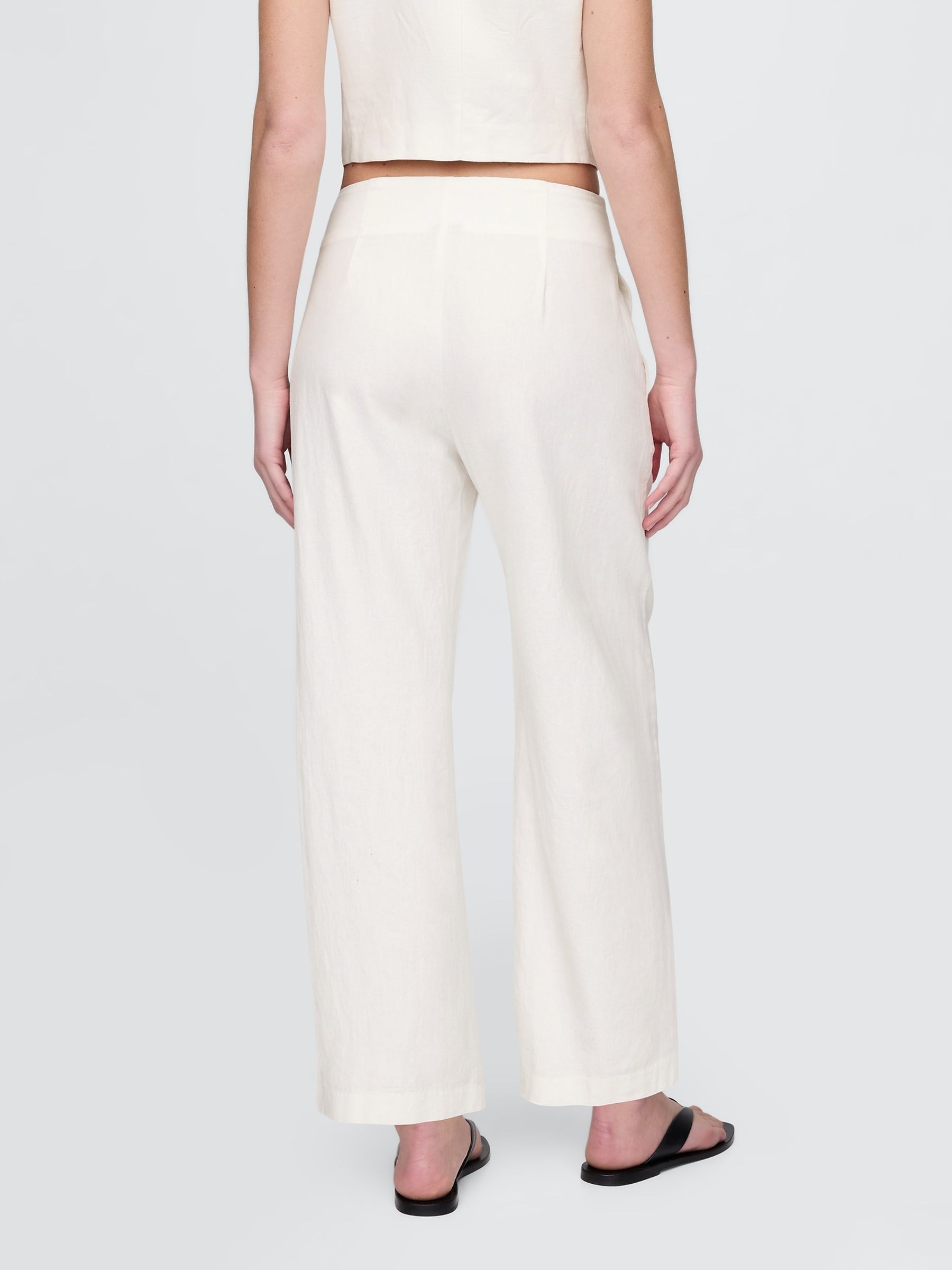 White Linen Blend Relaxed Straight Trousers - Image 2 of 4