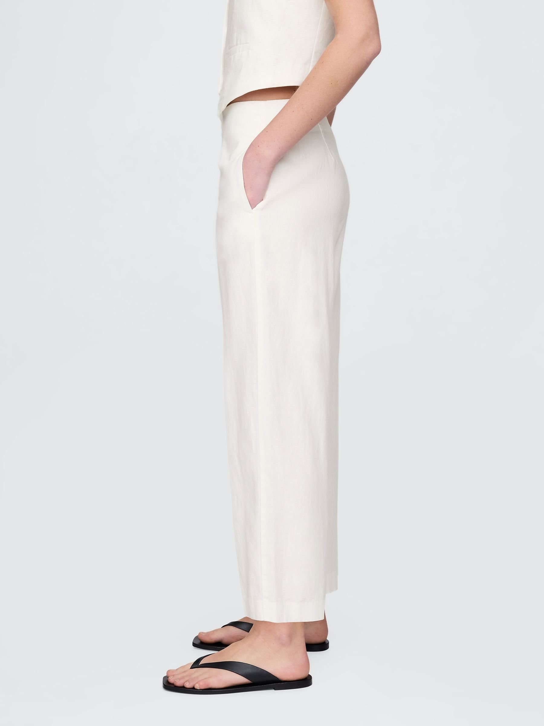 White Linen Blend Relaxed Straight Trousers - Image 3 of 4