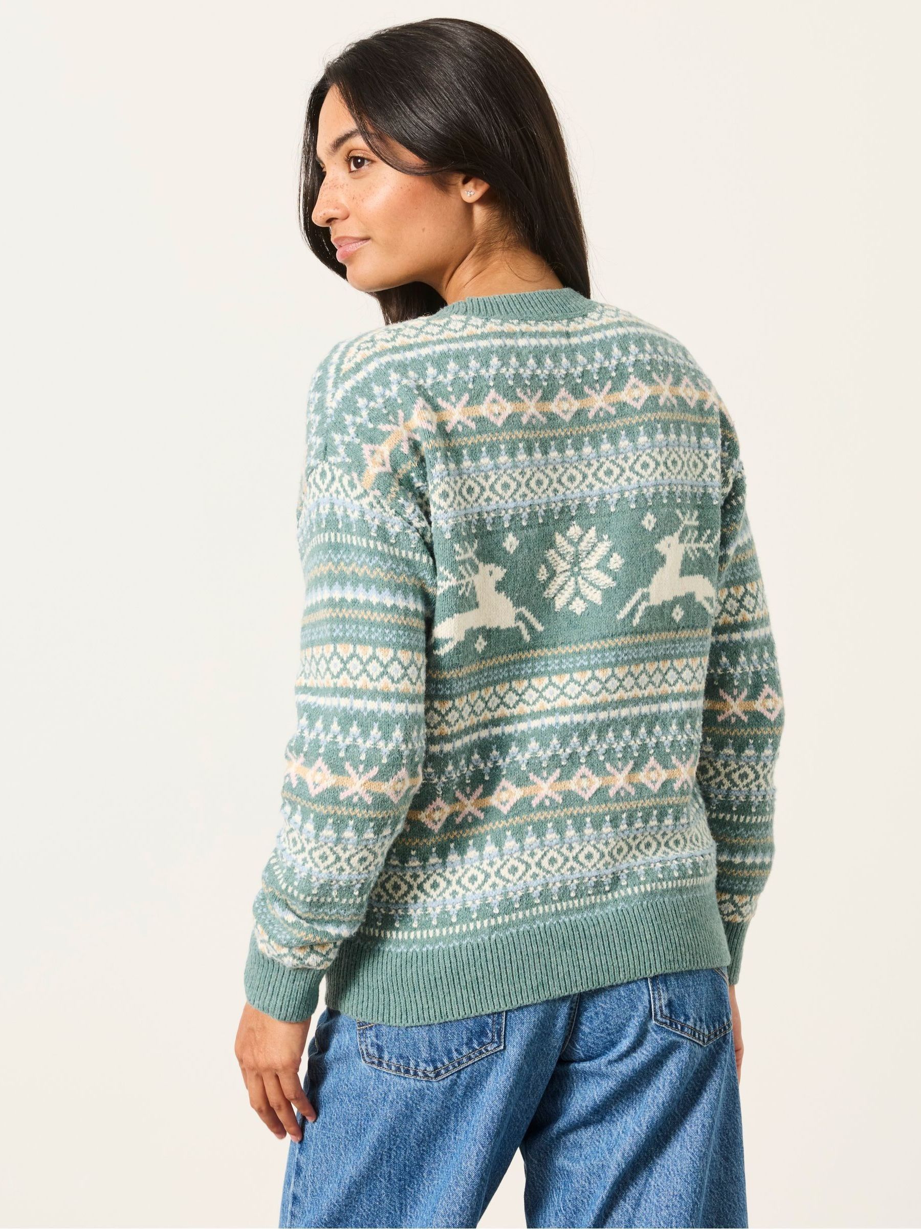 Light Teal Christmas Reindeer Knitted Crew Jumper - Image 4 of 6