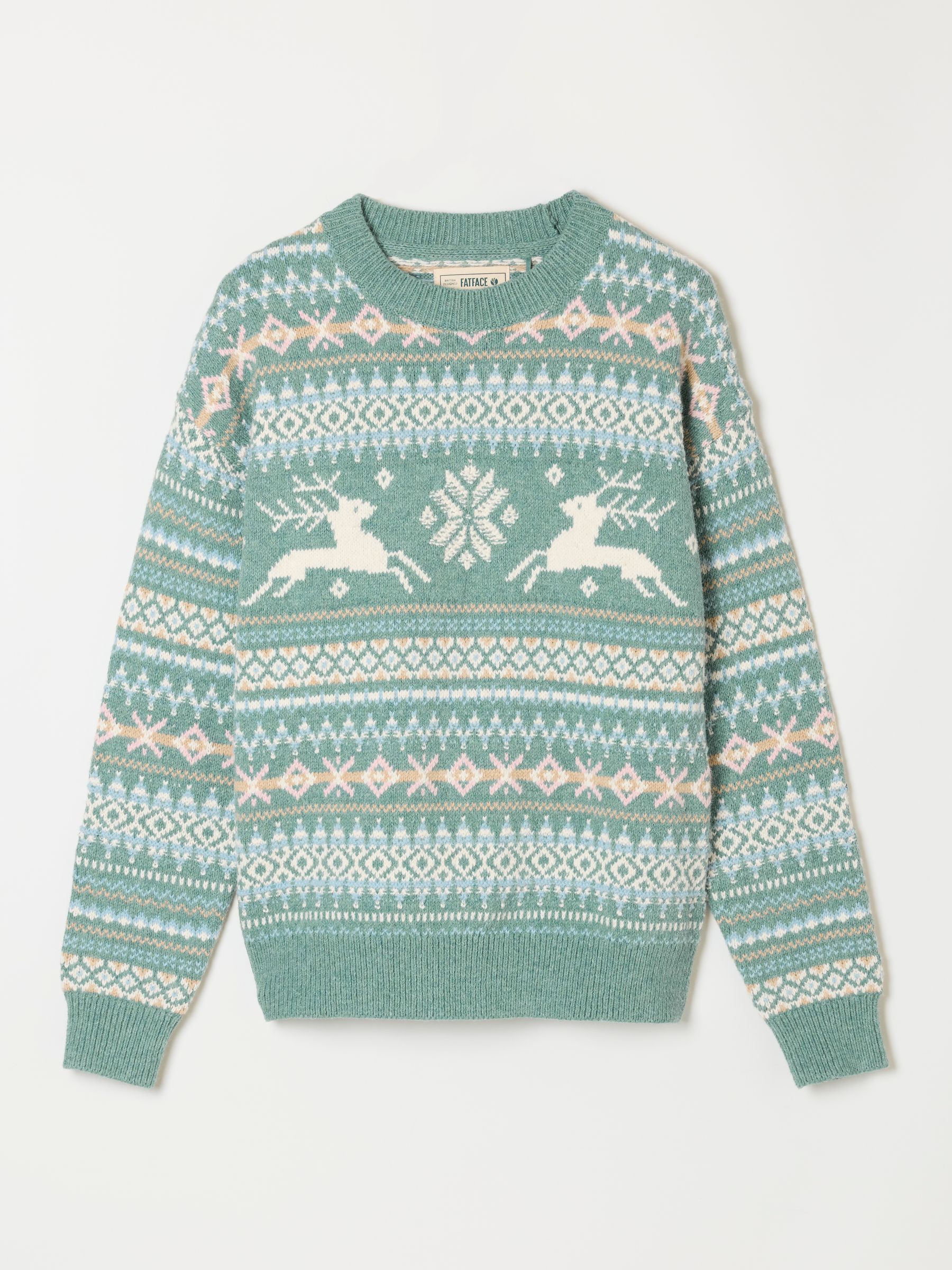 Light Teal Christmas Reindeer Knitted Crew Jumper - Image 6 of 6 Light Teal Christmas Reindeer Knitted Crew Jumper - Image 6 of 6